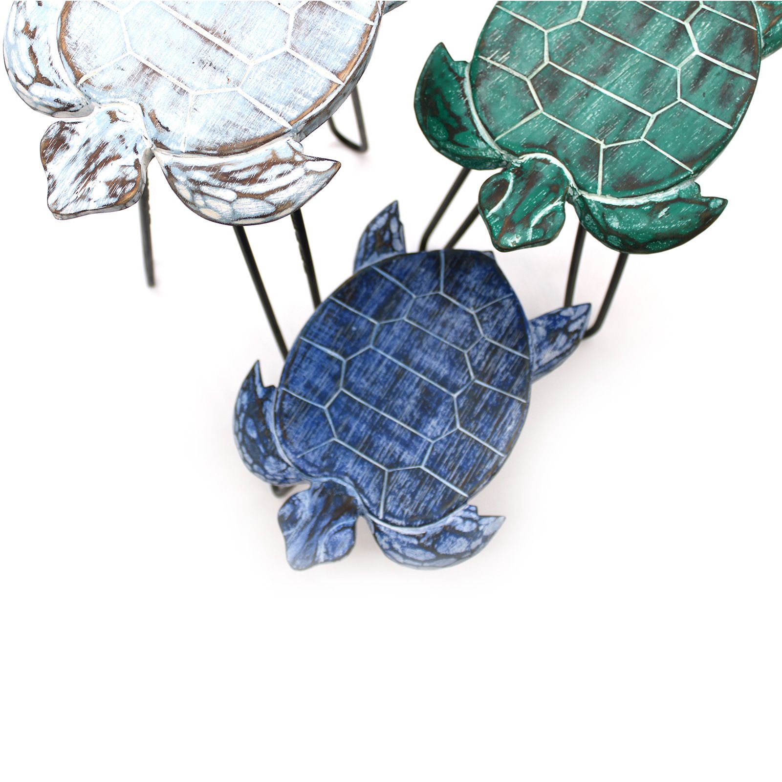 Juego de 3 maceteros de madera de Albasia - Tortugas - Imagen 2