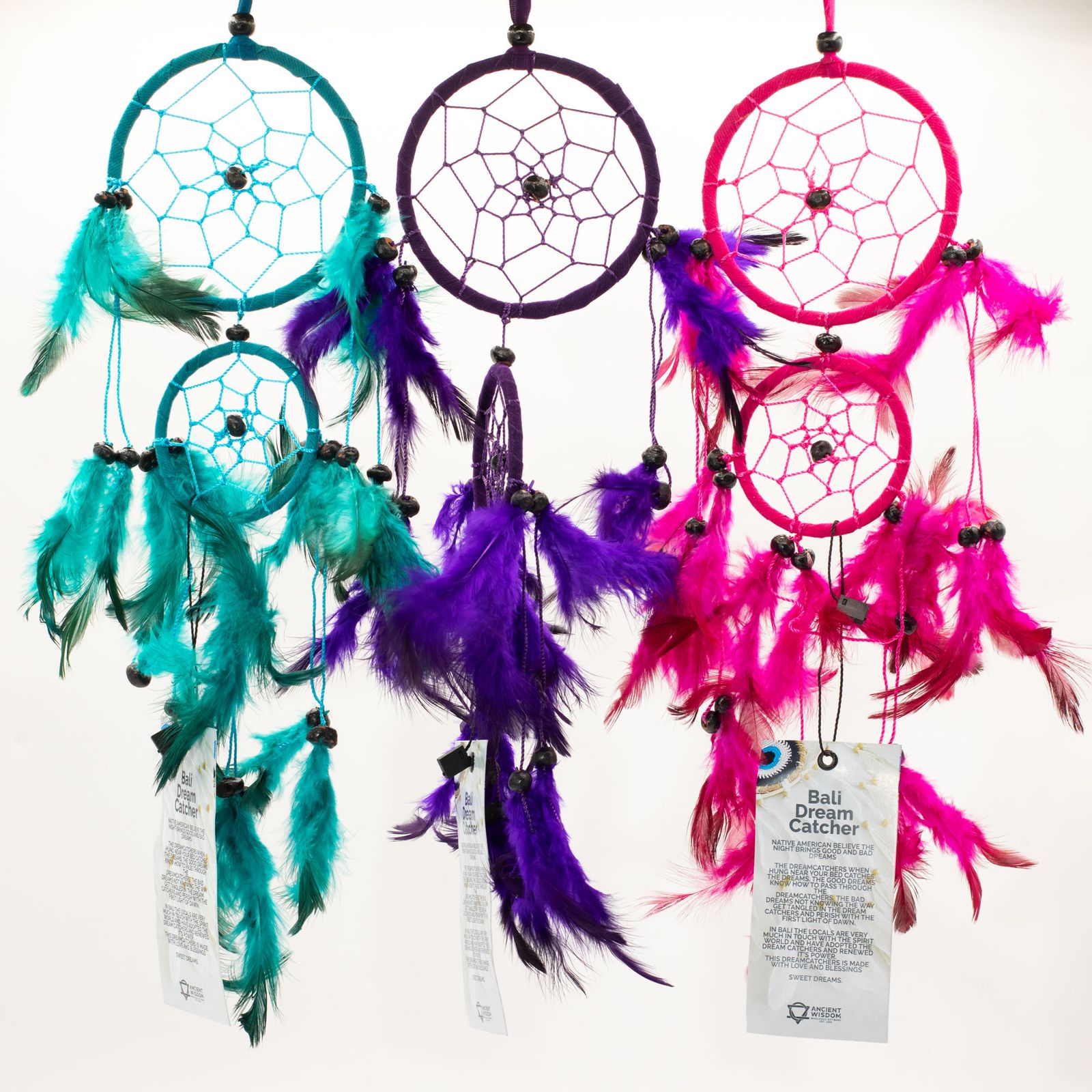Atrapasueños Bali aro mediano - Turquesa/Rosa/Morado - Imagen 2