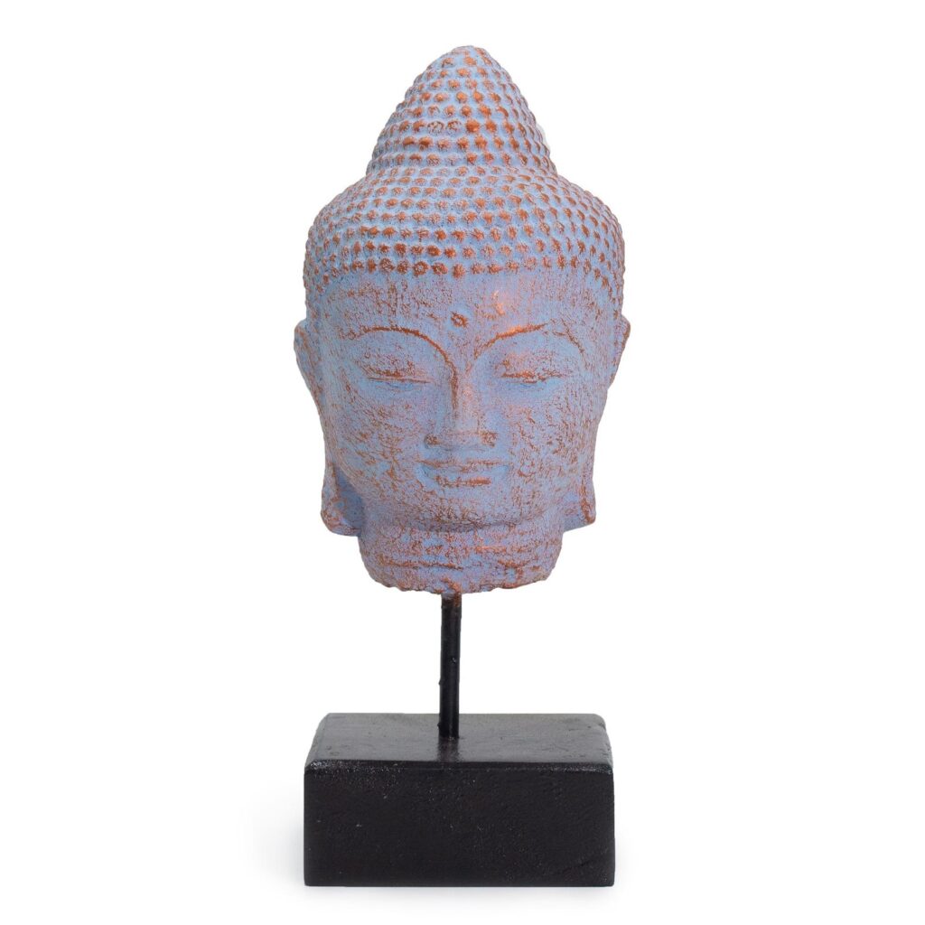 Cabeza de Buda en Reposo sobre Soporte - Cobre Azul