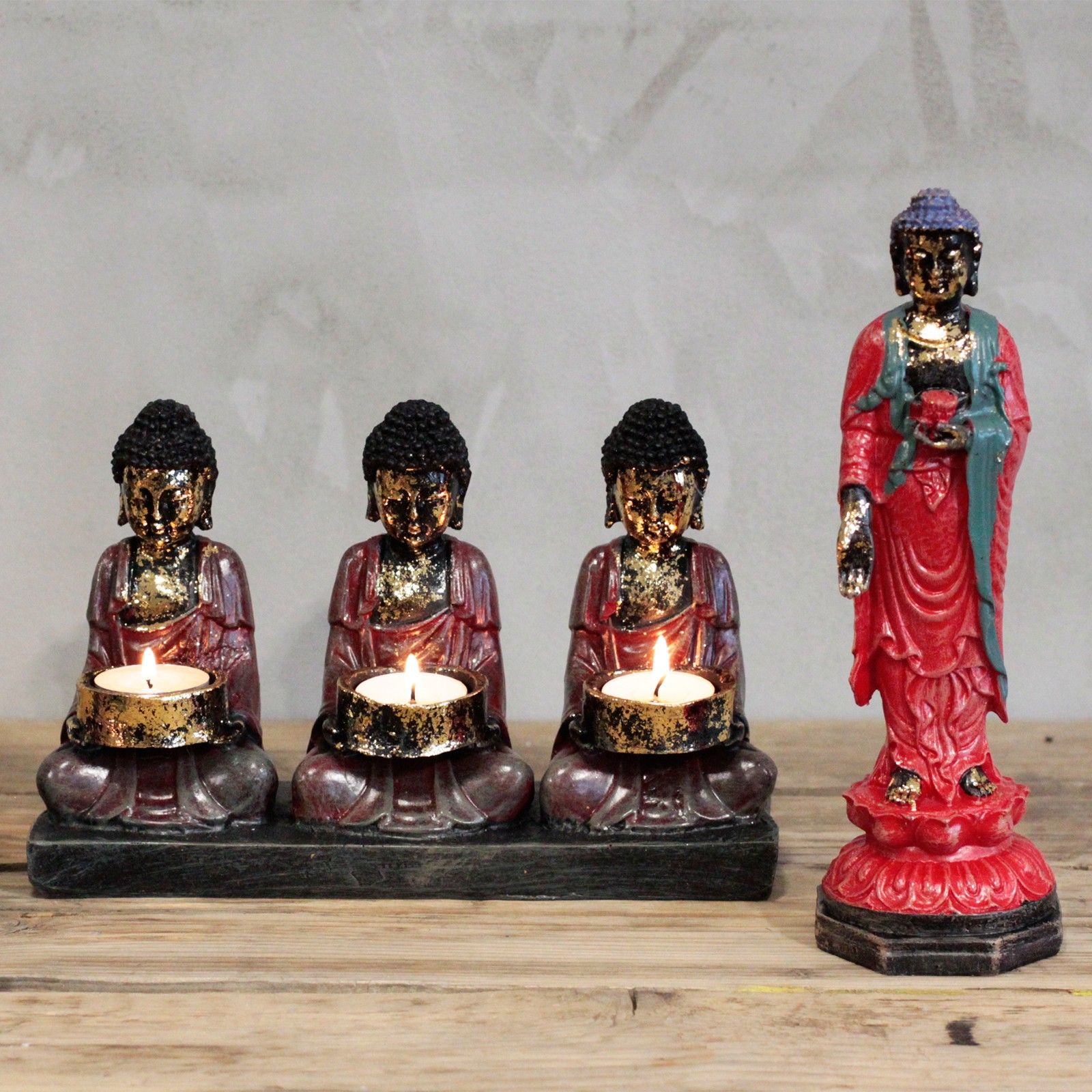 Buda antiguo - sostenedor de vela de tres devotos - Imagen 4
