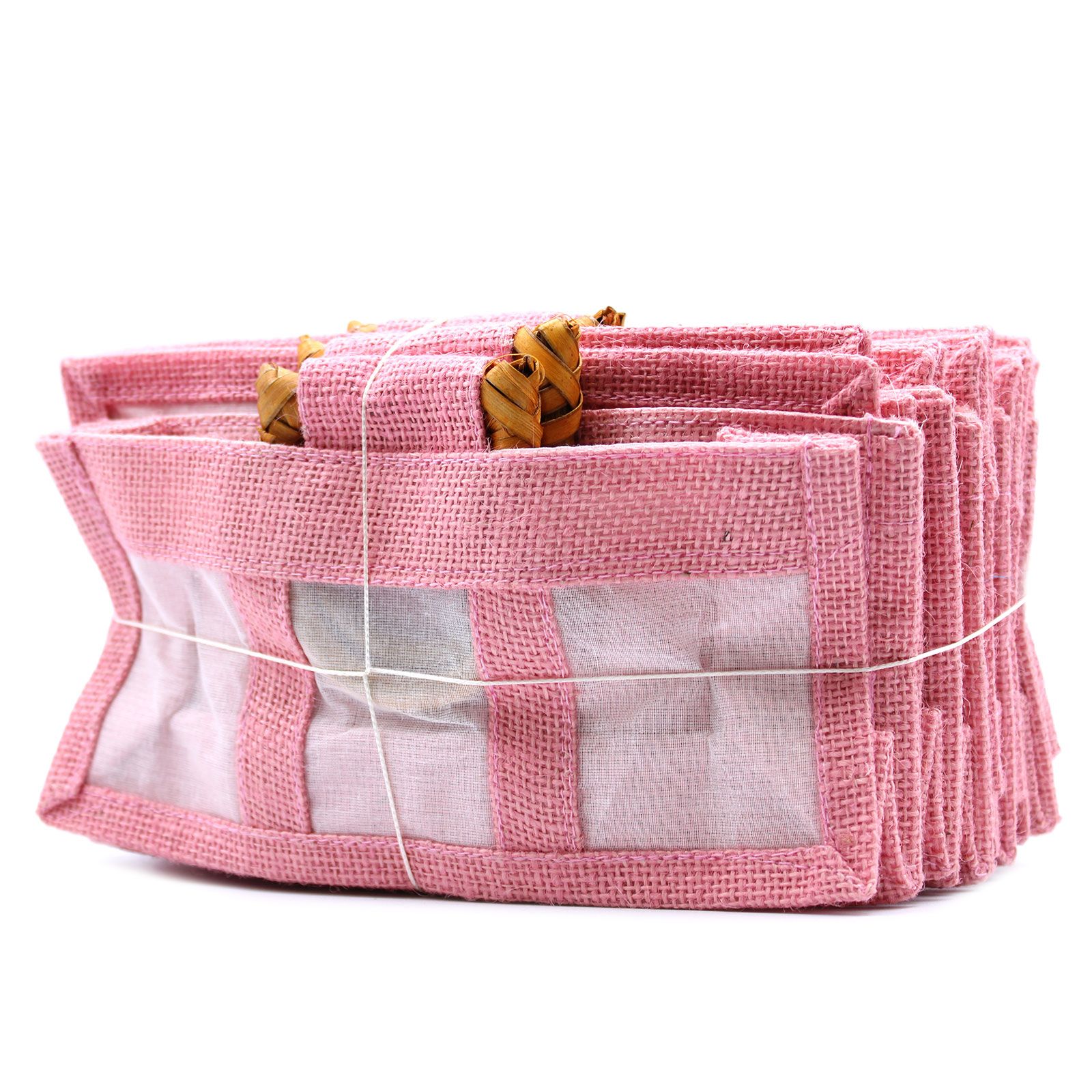 Bolsa de regalo de yute puro y algodón con ventana - 3 Ventanas en Rosa - Imagen 4