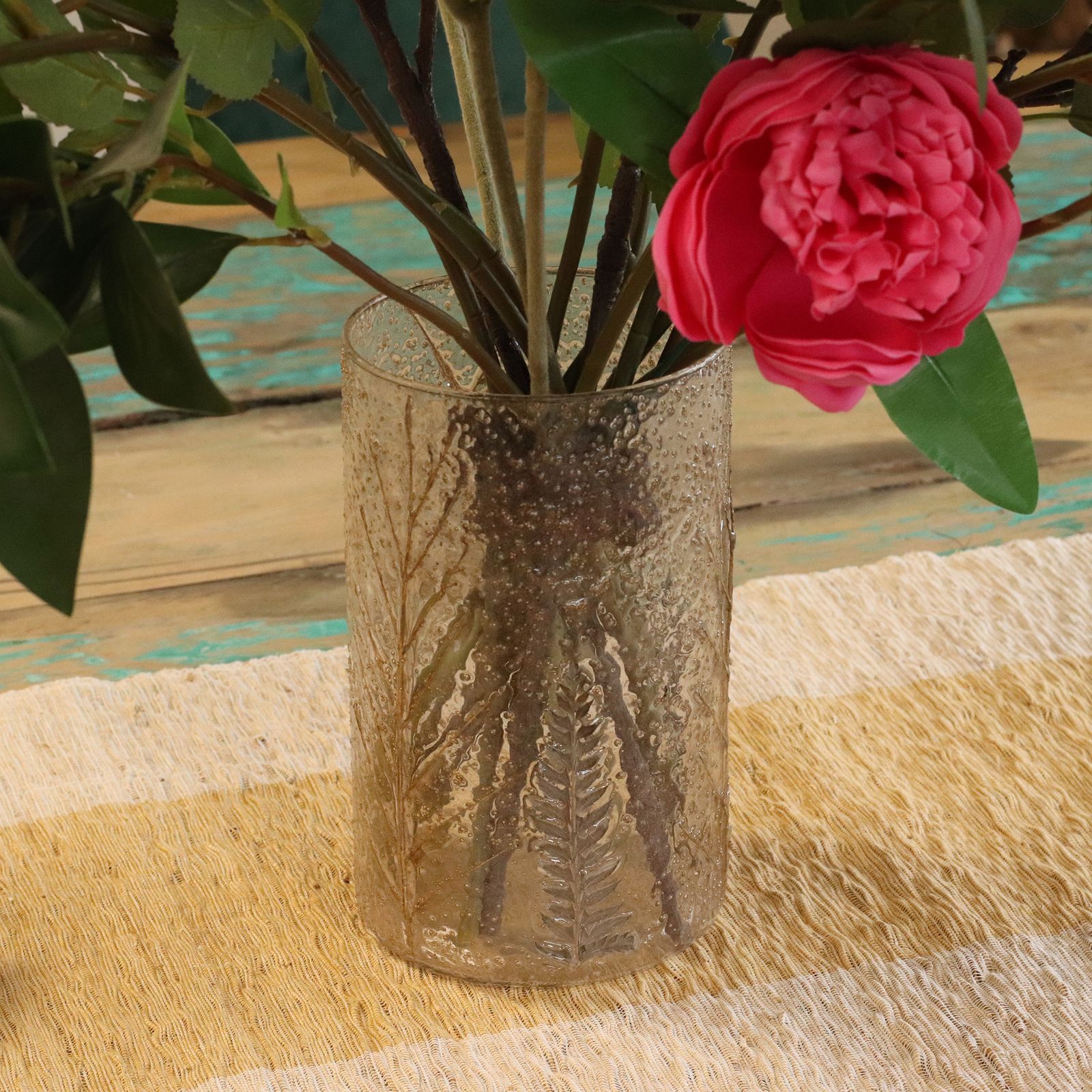 Portavelas de Vidrio floral natural - Jarrón alto - pino (19x11cm) - Imagen 5