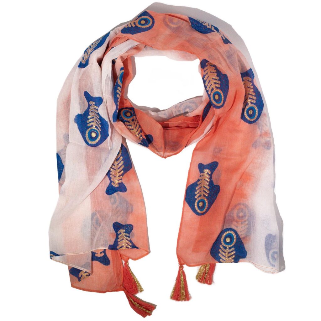 Bufanda Nomad Sari Aqua Fish – Coral (180x50 cm)