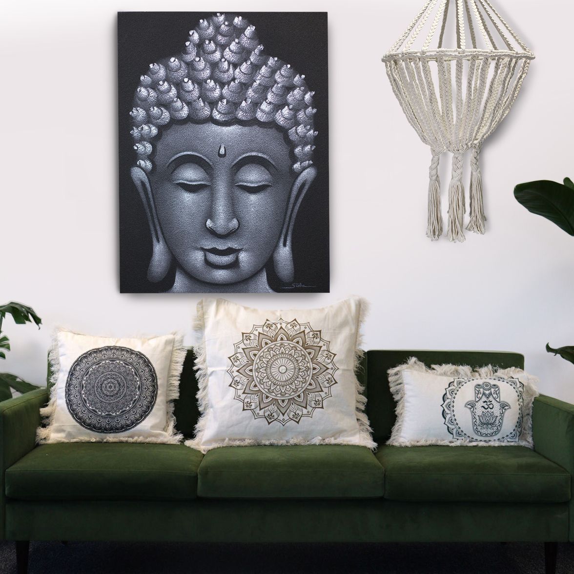 Cojín Hamsa Mandala - 30x50cm - verde - Imagen 5
