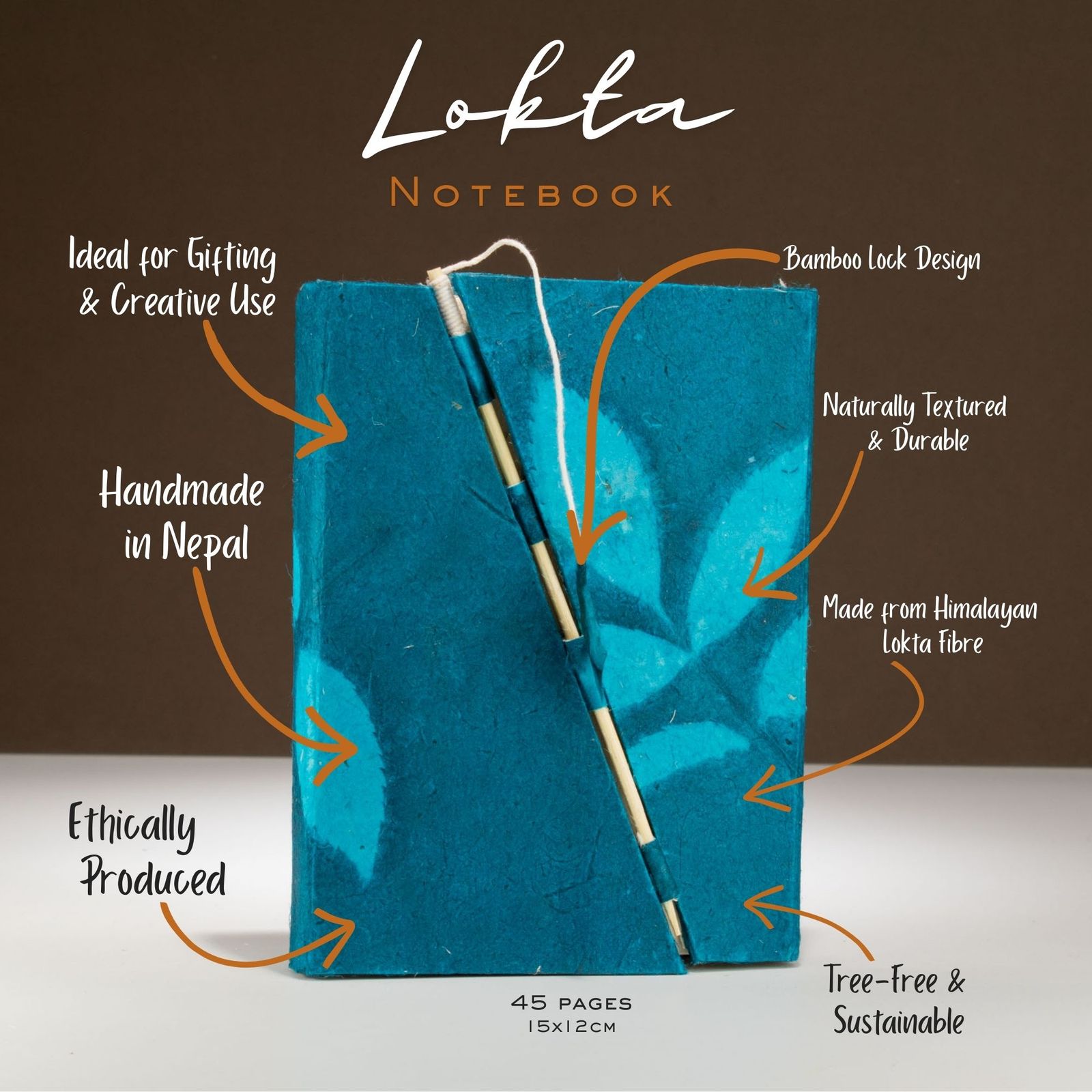 Cuaderno Lokta Bold Floral de bambú con cierre – Mediano (15x12 cm) – 45 Hojas – Azul medianoche - Imagen 2