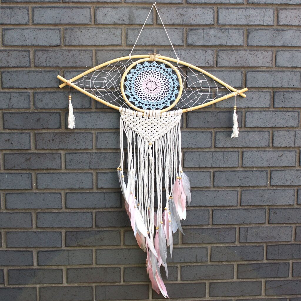 Atrapasueños - Lrg Macramé Ojo Azul / Blanco / Rosa