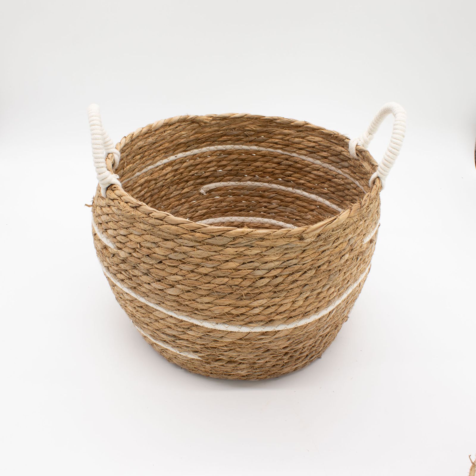 Cestas grandes de algodón y pasto marino – Rayas naturales – Juego de 3 - Imagen 3