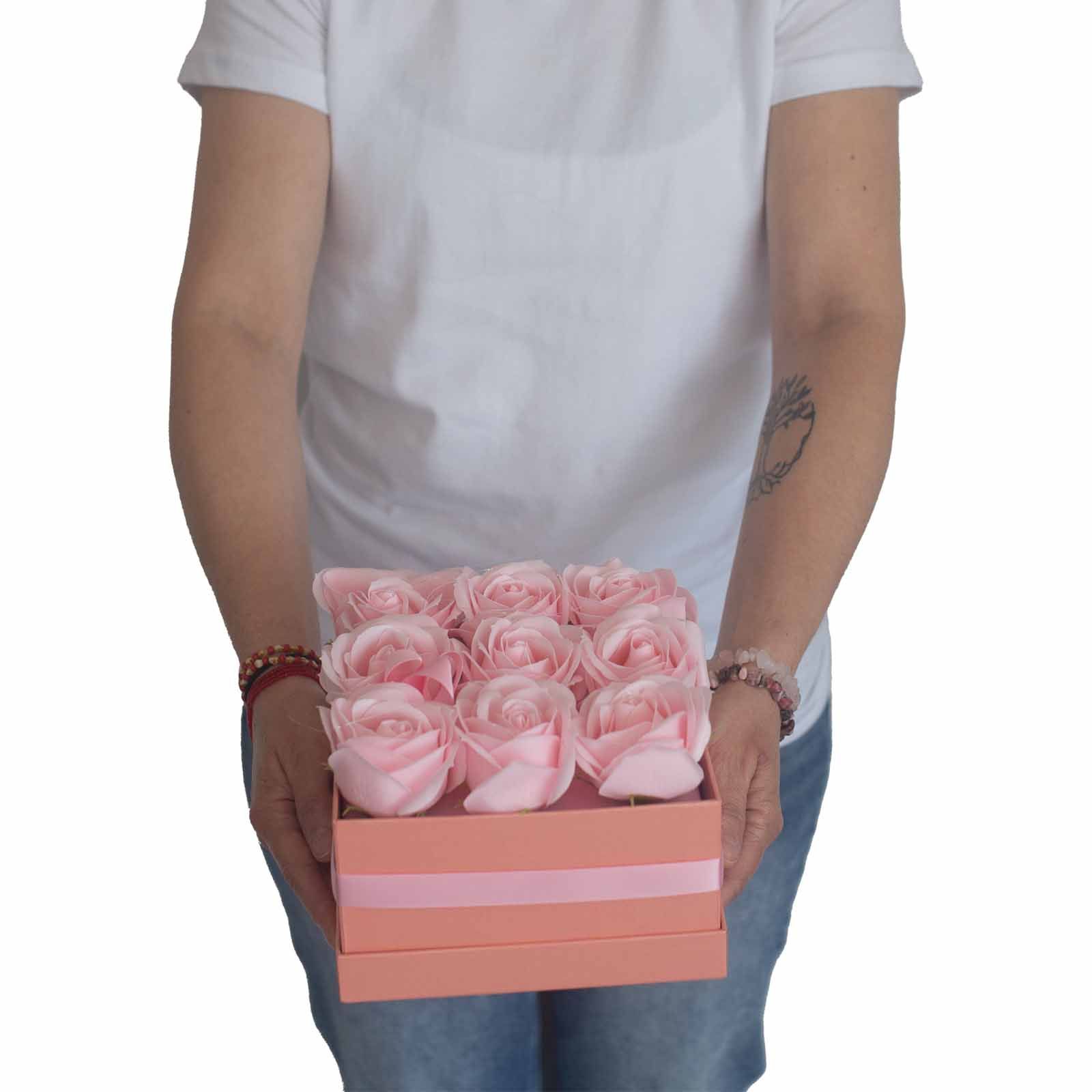 Caja de Regalo - Flor de Jabón 13 Rosas Rosas - corazon - Imagen 11