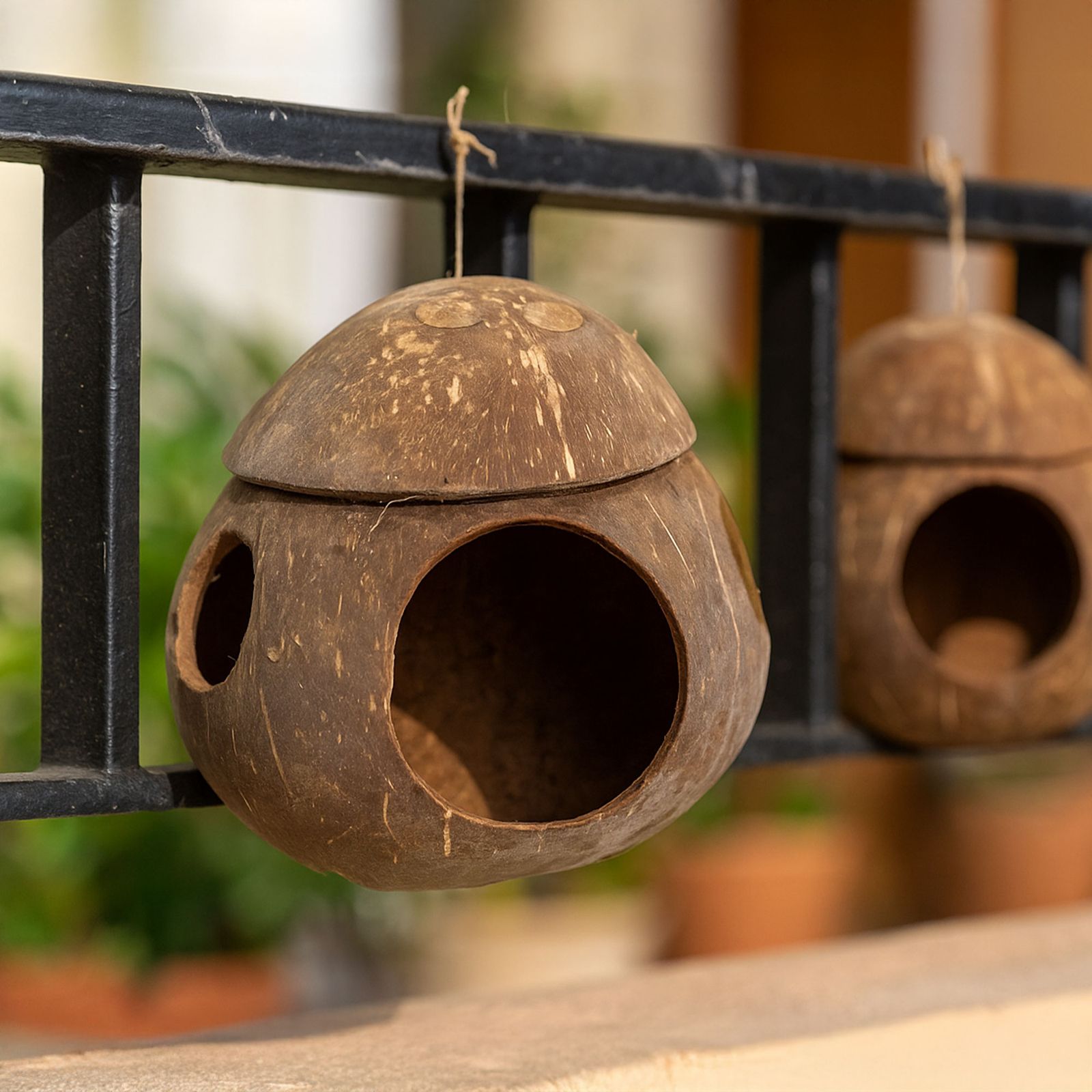 Casita para aves de coco natural - con gancho - 13 cm - Imagen 2