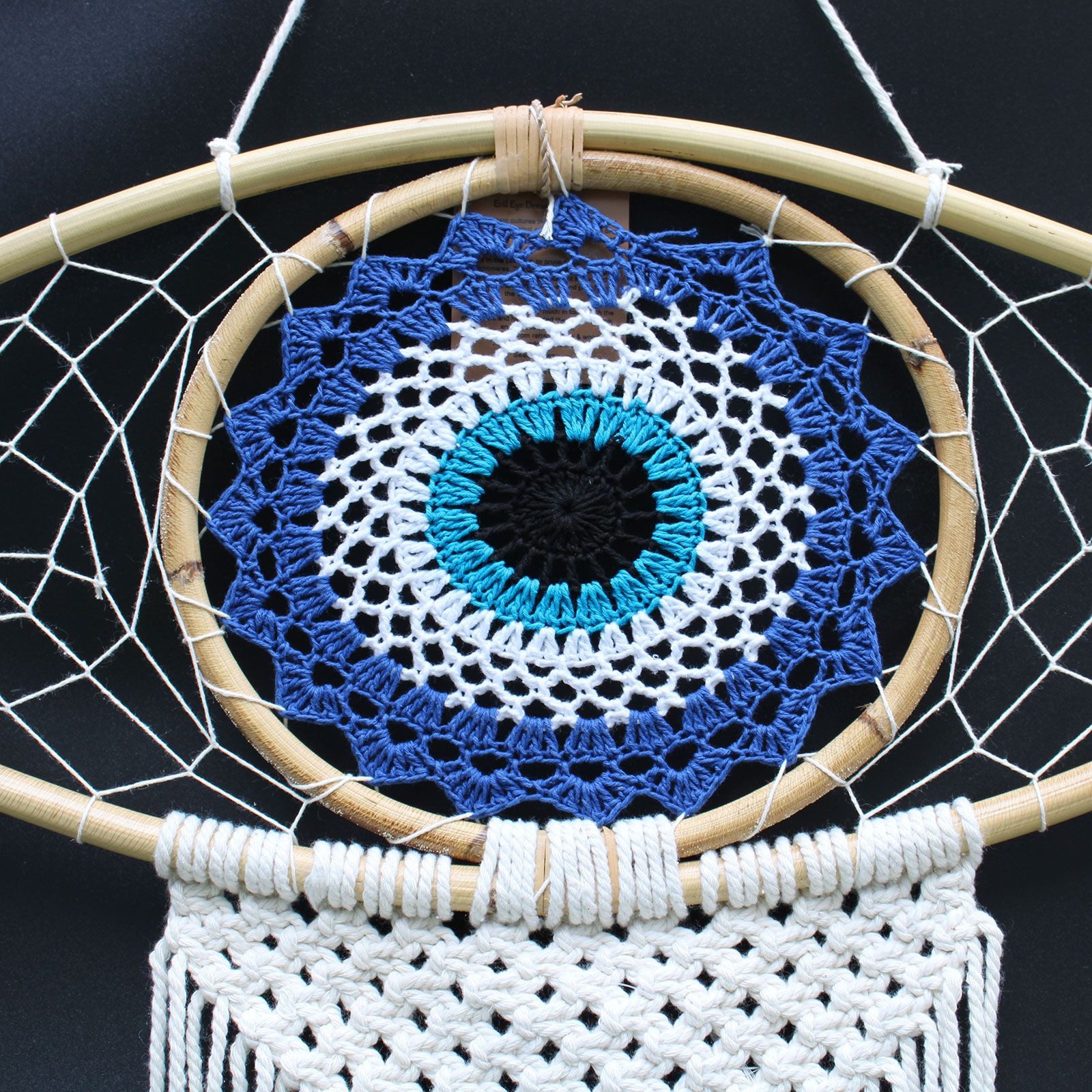 Atrapasueños - Lrg Macramé Mal de Ojo Azul / Blanco / Negro - Imagen 2