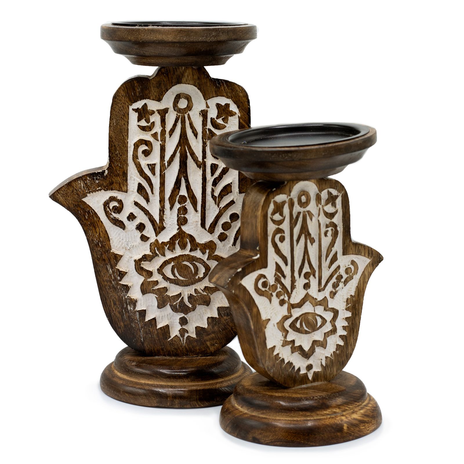 Candelabro de Madera de Mango - Hamsa - Pequeño 18x11cm - Imagen 6