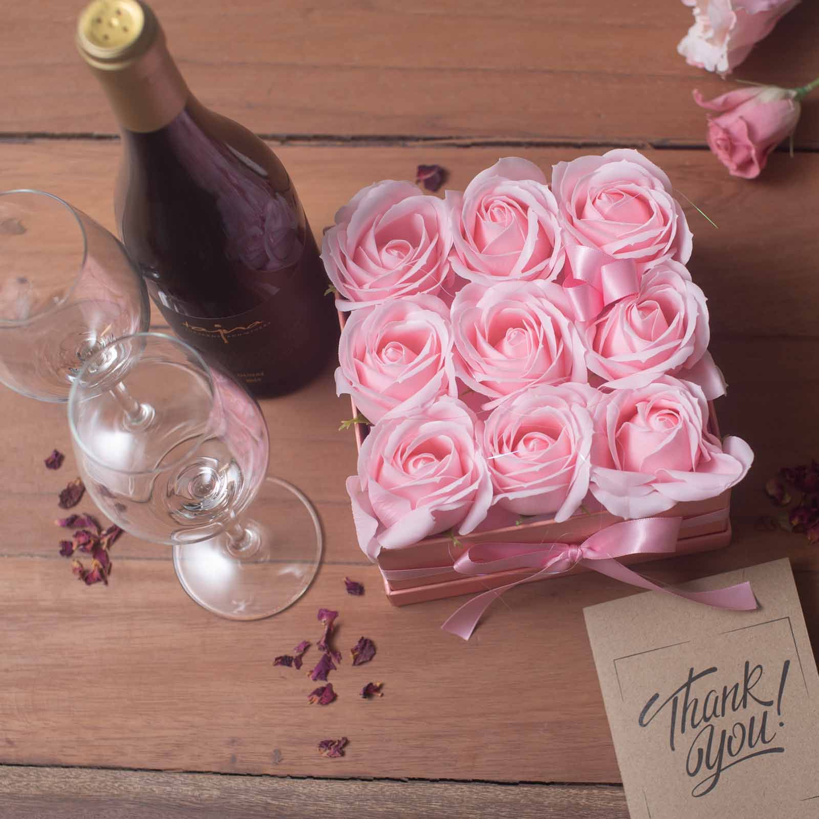 Caja de Regalo - Flor de Jabón 9 Rosas Rosas - cuadrado - Imagen 5
