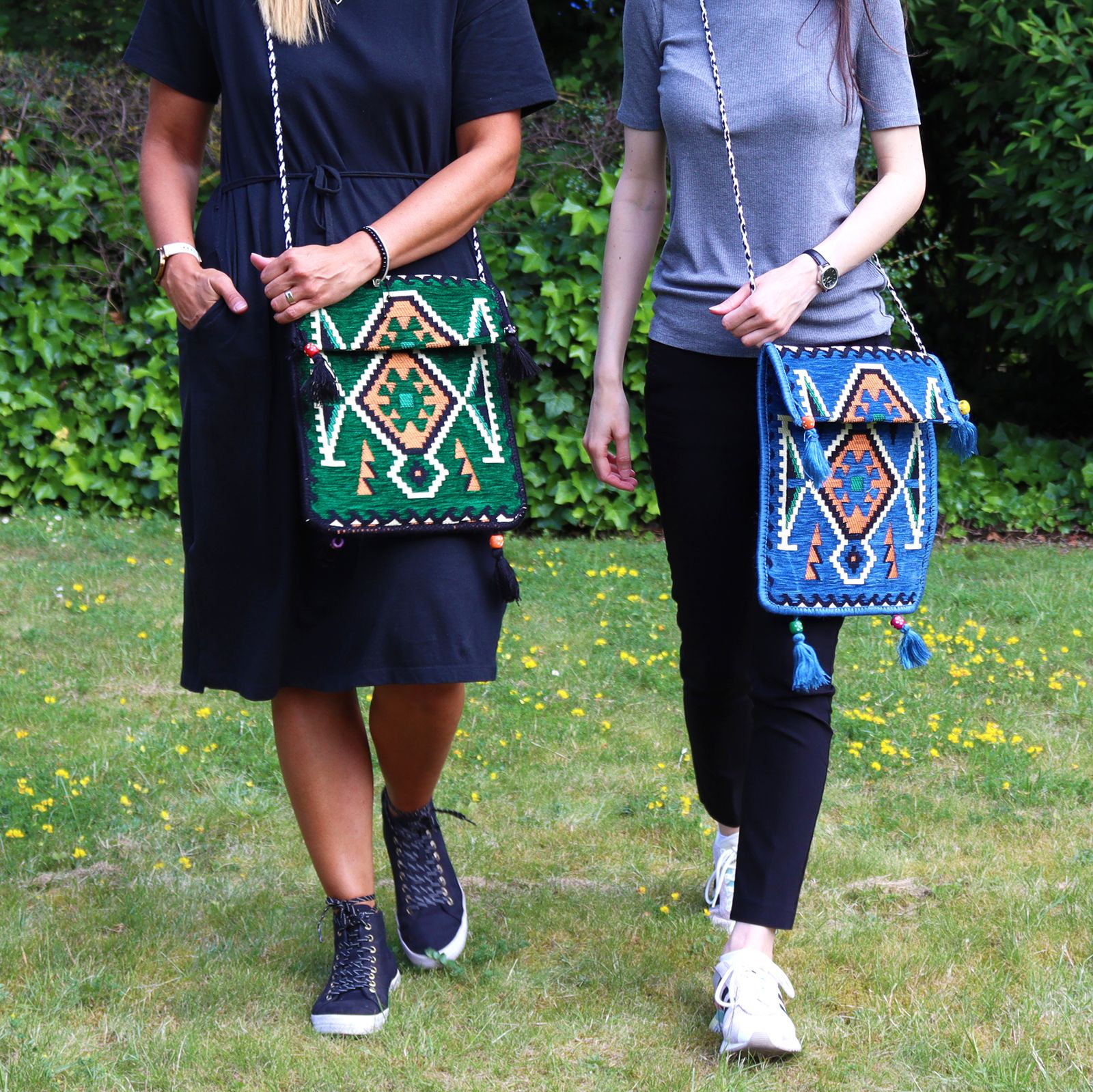 Bolso bandolera de fiesta Kilim verde esmeralda - Imagen 5