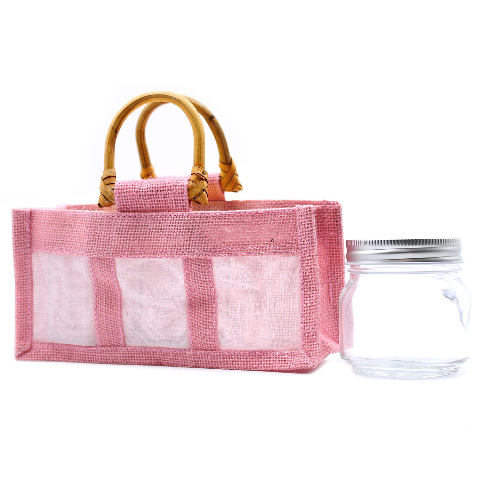 Bolsa de regalo de yute puro y algodón con ventana - 3 Ventanas en Rosa - Imagen 2