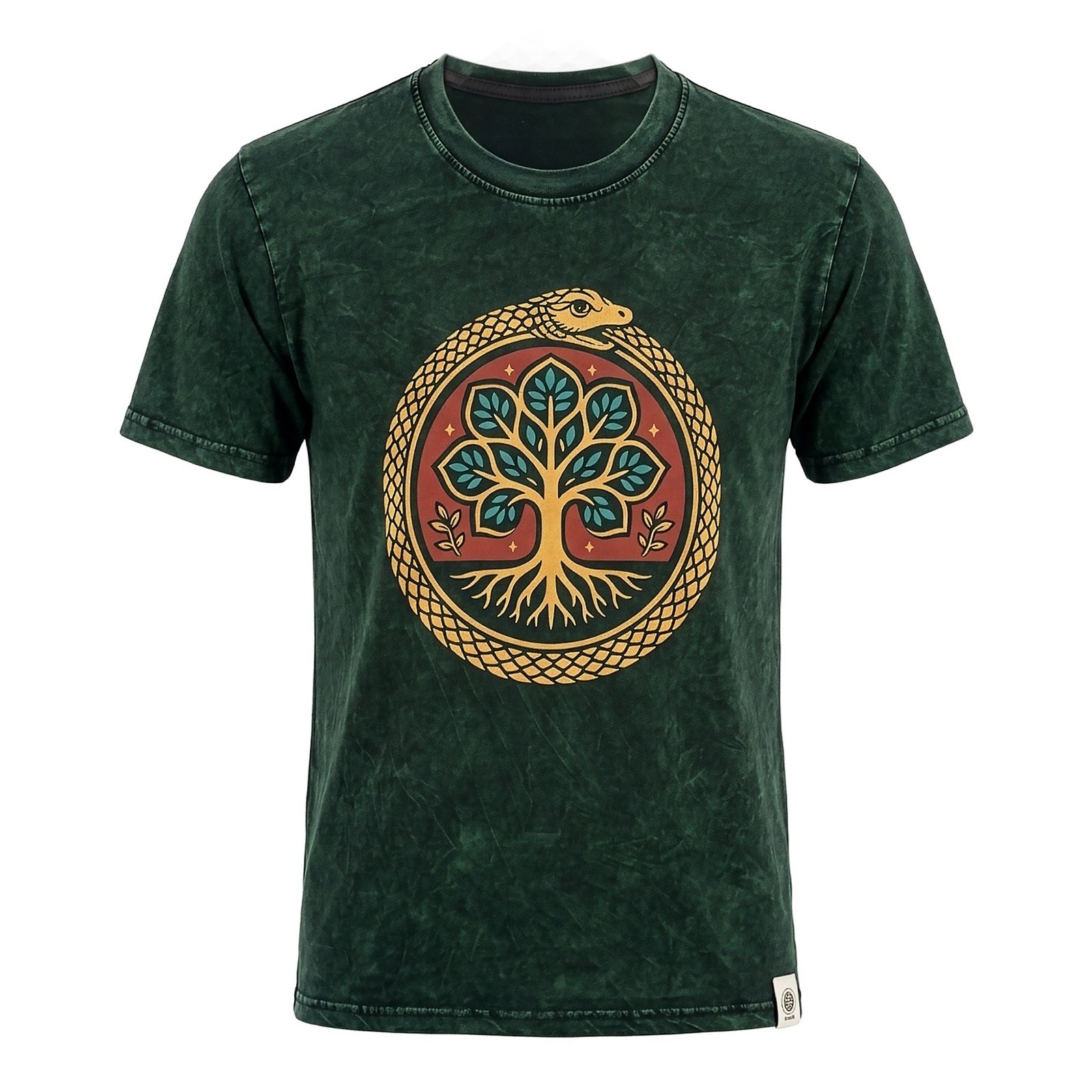 Nomad Sari Camiseta de algodón lavado a piedra - Árbol de la Vida - Verde - Mediano