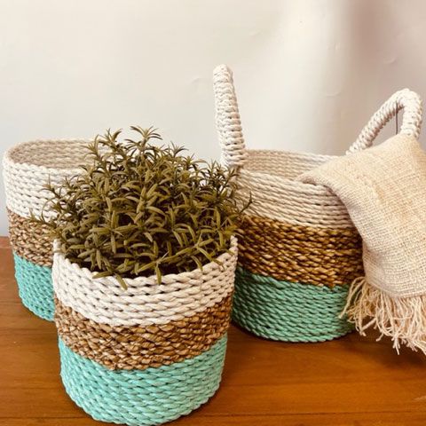 Juego de cestas de algas marinas - Verde/Natural/Blanco - Imagen 2