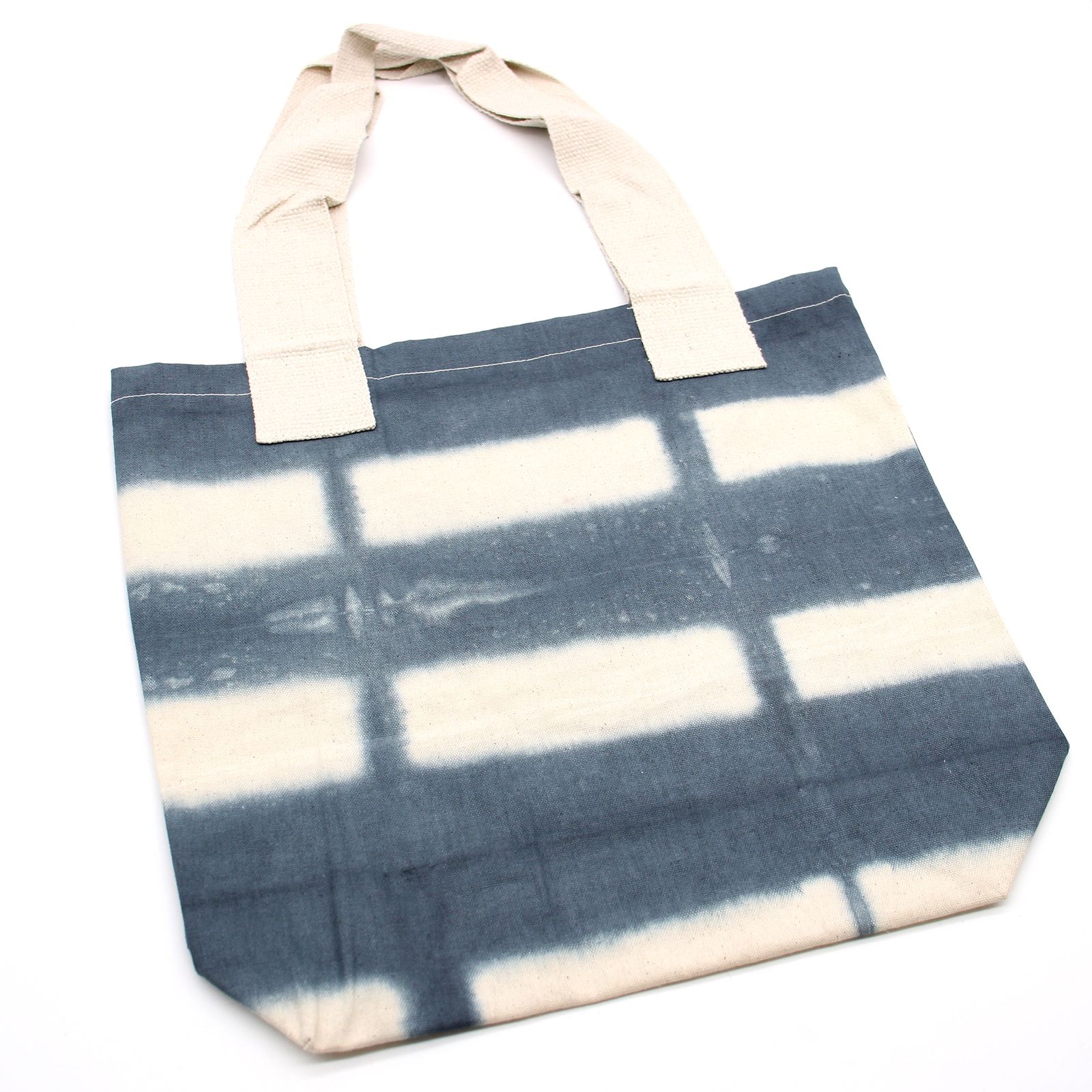 Bolsa de Algodon Natural con Diseño "Tie Dye" (220g)- 38x42x12cm - Rectángulos Grises - Asa Natural - Imagen 3