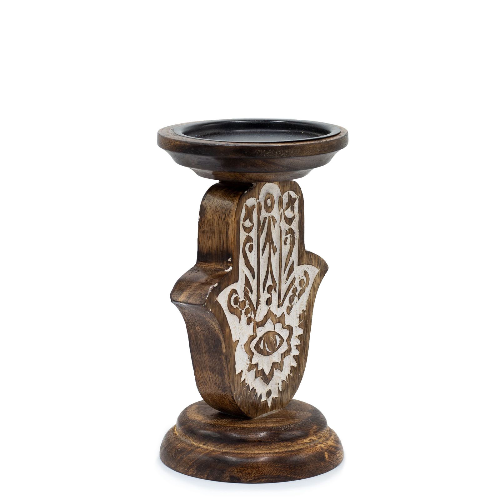 Candelabro de Madera de Mango - Hamsa - Pequeño 18x11cm - Imagen 5