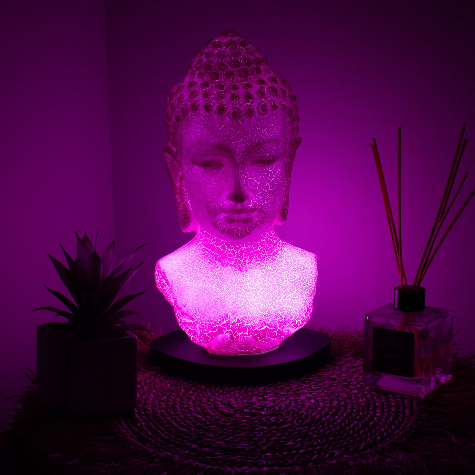 Lámpara de busto de Buda craquelado en color cereza - base oval - Imagen 2