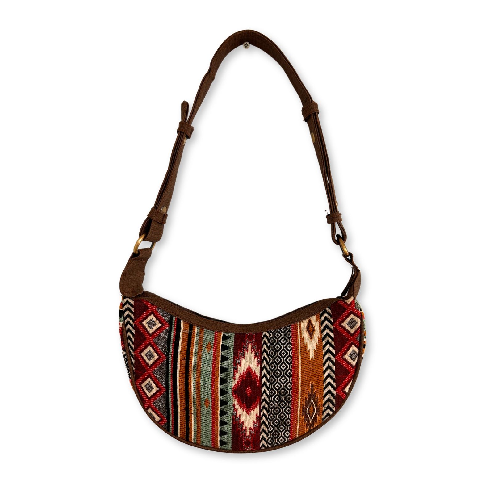 Bolso Hobo de Jacquard - Tonos Marrones Intensos (correa marrón) - Imagen 3