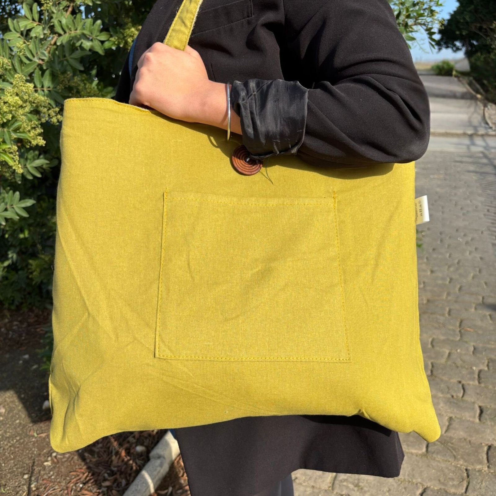 Bolsa Grande Reversible de Yute y Algodón - Pistacho - Imagen 4
