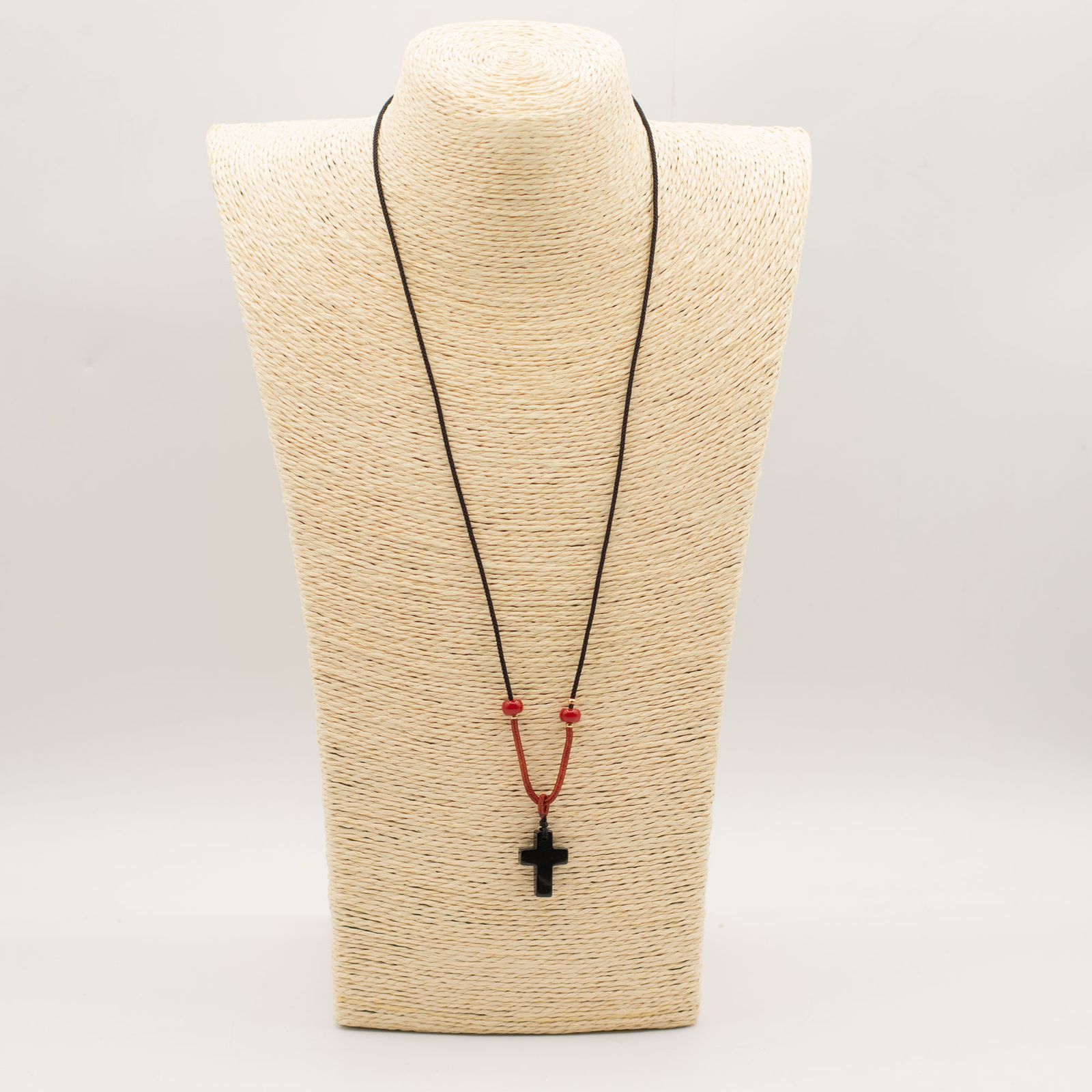 Collar de cordón con colgante de piedra preciosa - Cruz de ágata negra - Imagen 2