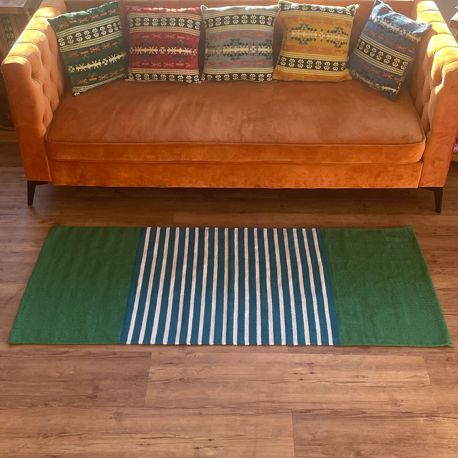 Alfombra India de Algodón - 70x170cm - Azul/ Verde - Imagen 7