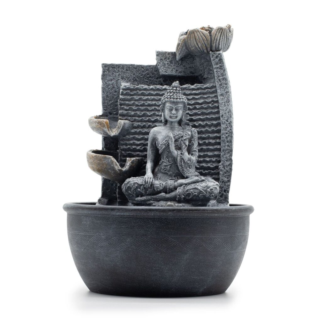 Fuente de agua de mesa - 19x19x28cm - Buda, macetas en cascada con flor de loto