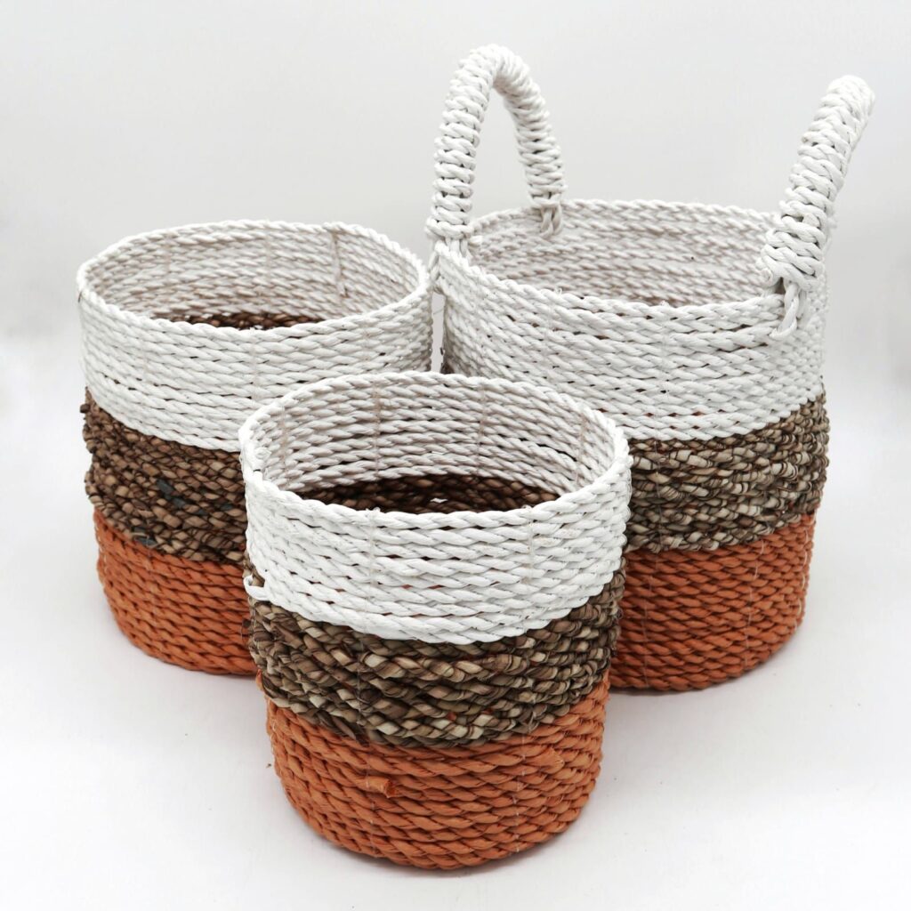 Juego de cestas de algas marinas - Naranja/Natural/Blanco