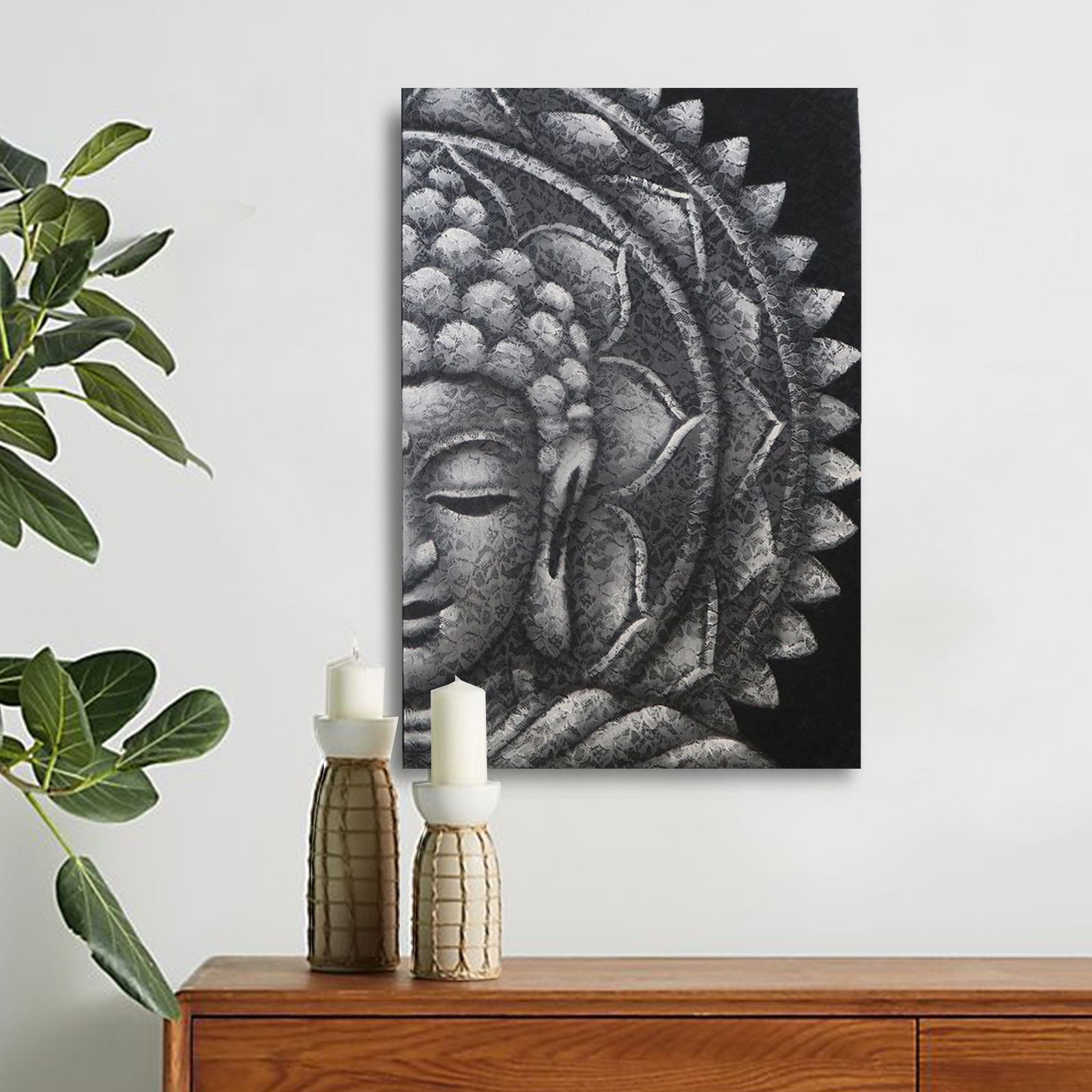 Mandala Medio Buda Gris 60x80cm - Imagen 2