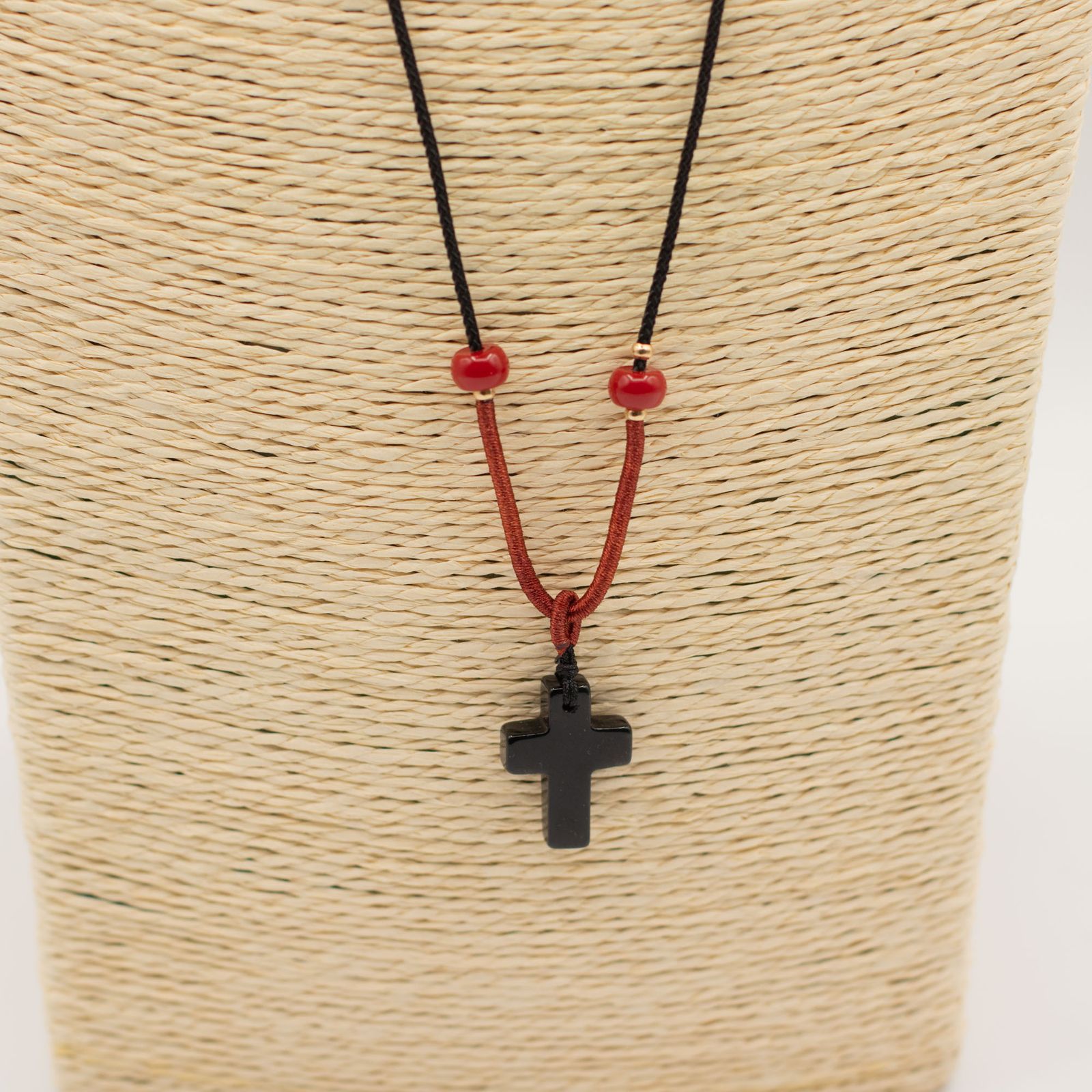 Collar de cordón con colgante de piedra preciosa - Cruz de ágata negra - Imagen 3