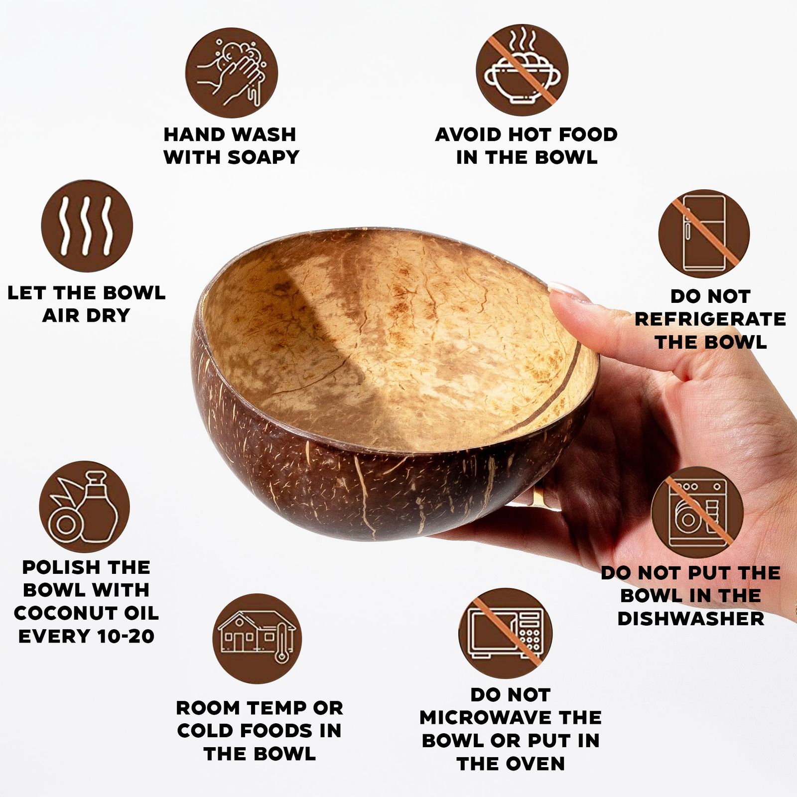 Tazón de coco natural mediano en soporte - Imagen 4