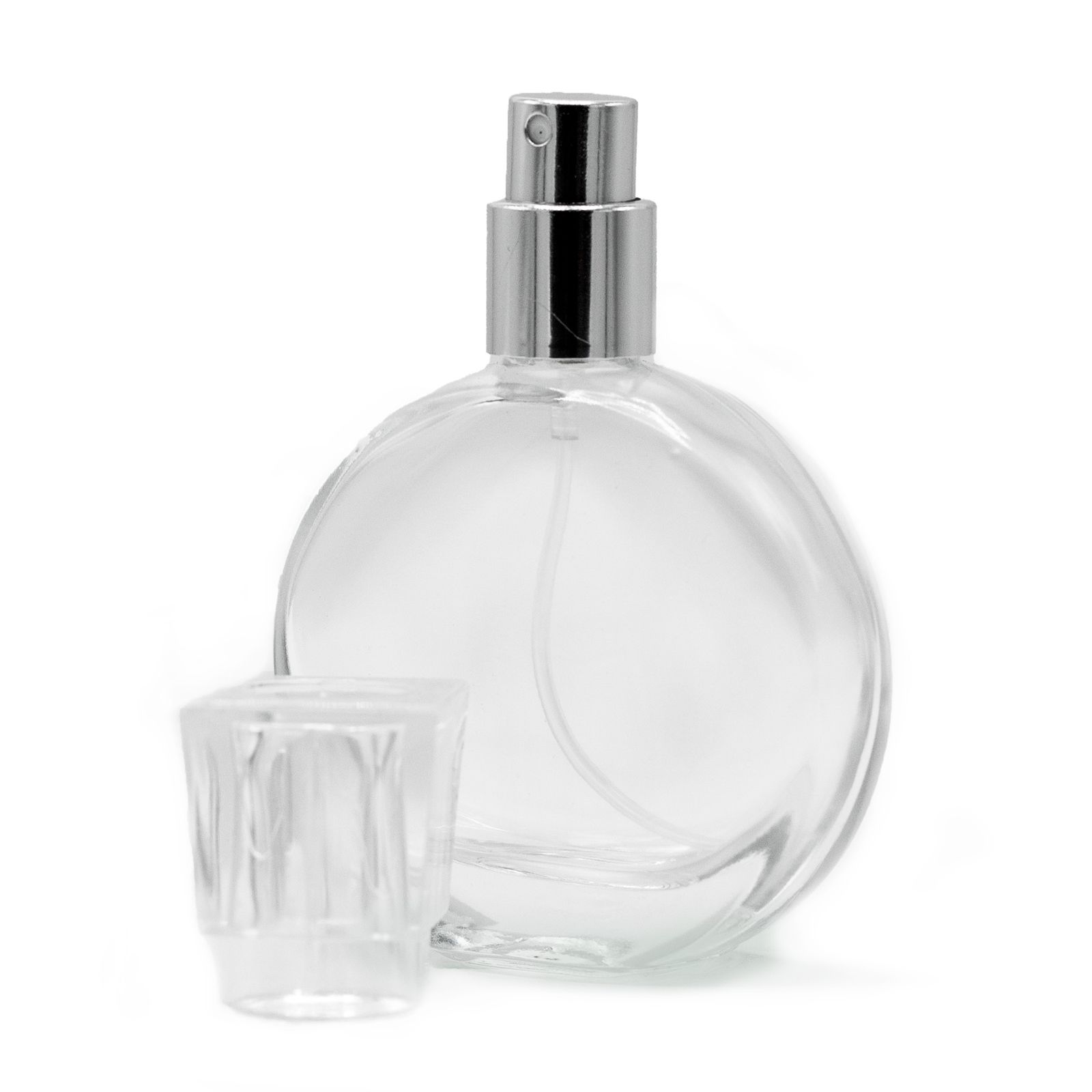 Botella ovalada de 50 ml, spray plateado y tapón de cristal - Imagen 2