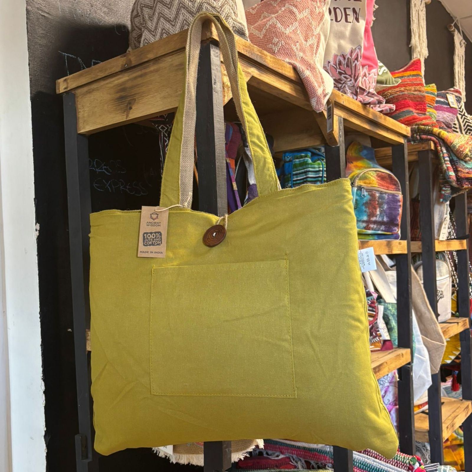 Bolsa Grande Reversible de Yute y Algodón - Pistacho - Imagen 2