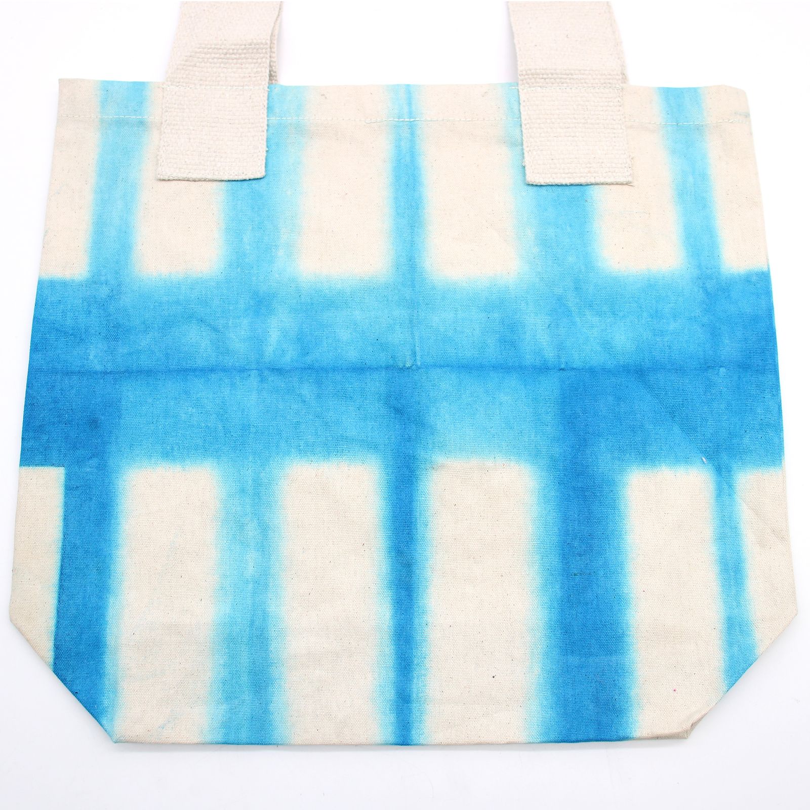 Bolsa de Algodon Natural con Diseño "Tie Dye" (220g)- 38x42x12cm - Rectángulos Celestes - Asa Natural - Imagen 3