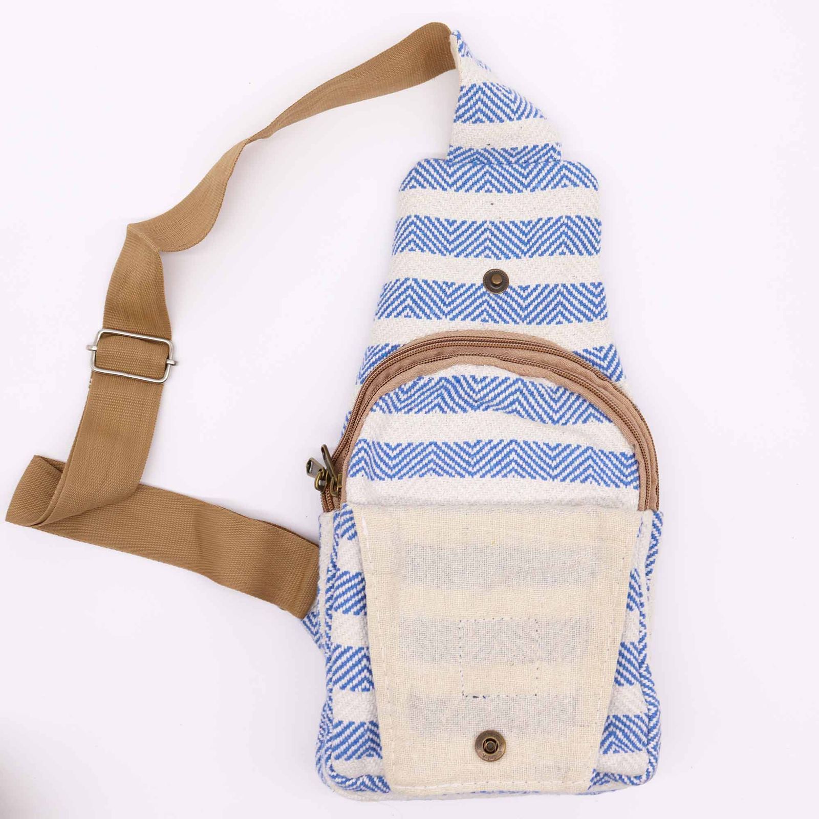 Bolso Bandolera de Algodon Natural - Azul y Blanco - Imagen 4