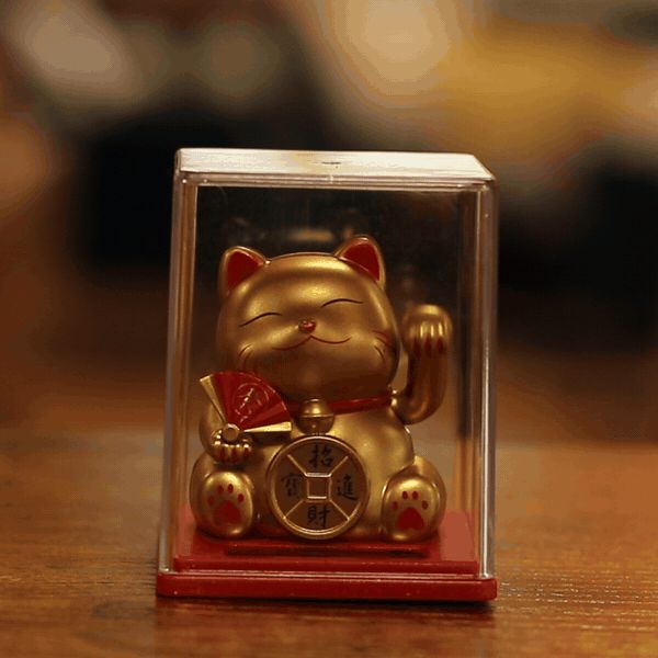 Mini gato de la fortuna con energía solar en una caja - Dorado - Imagen 7