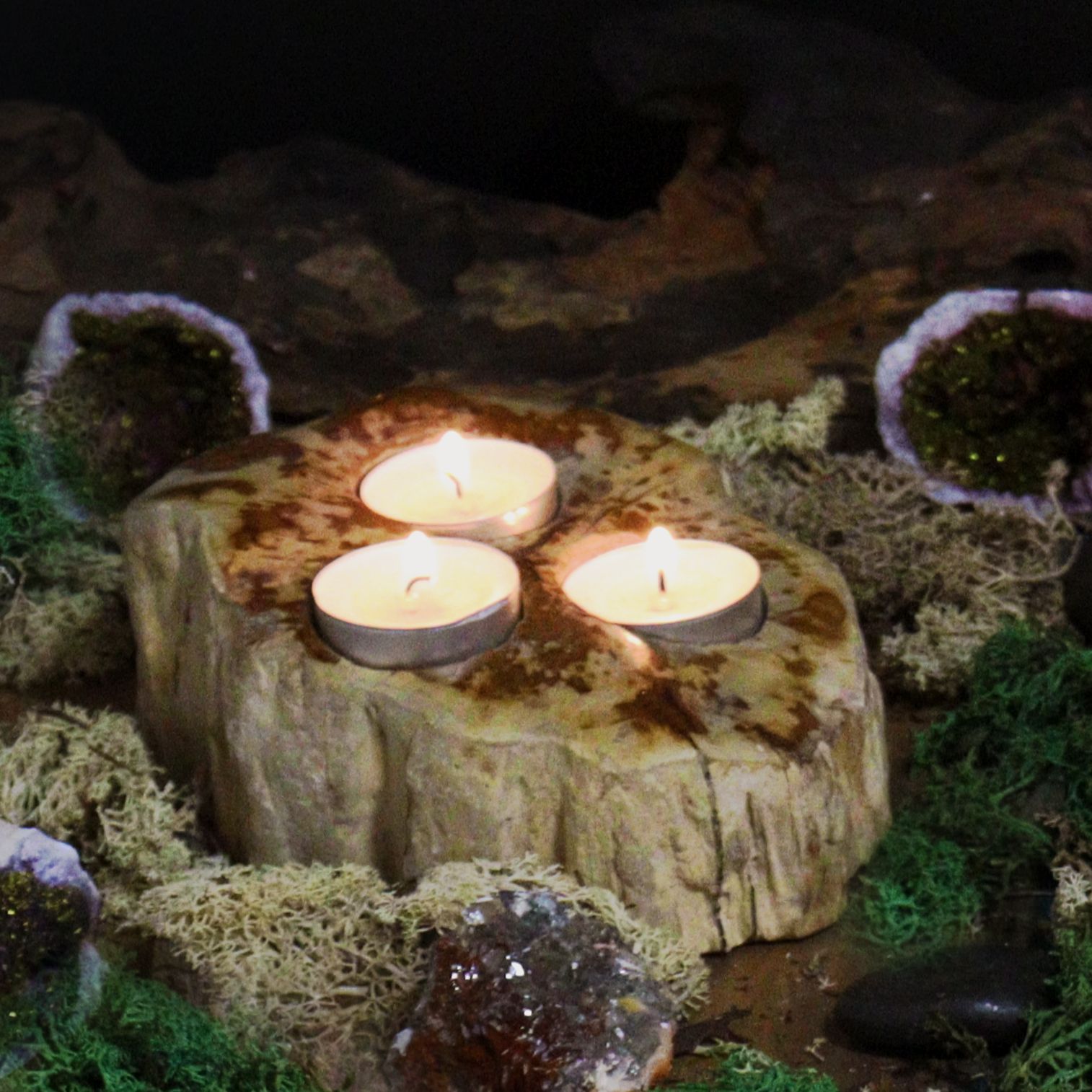 Portavelas de Madera Petrificada - Triple - Imagen 5