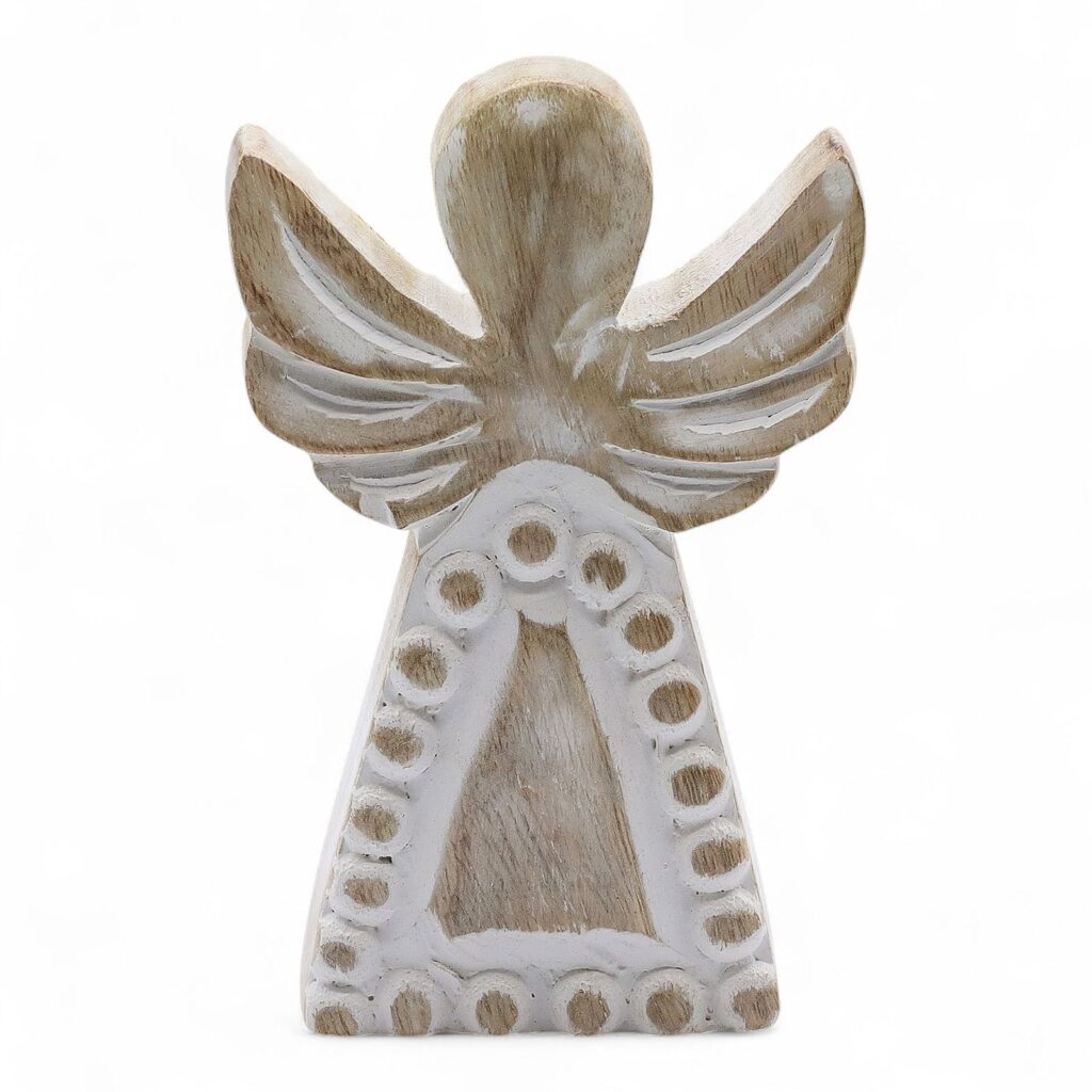 Ángel de madera de mango - lavado blanco
