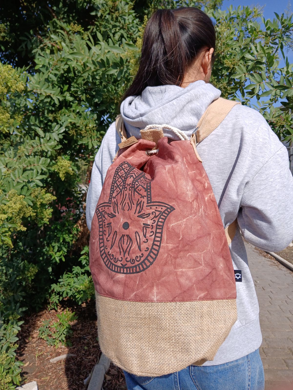Mochila 100% Natural - Efecto Lavado Terracota - Hamsa - Imagen 4