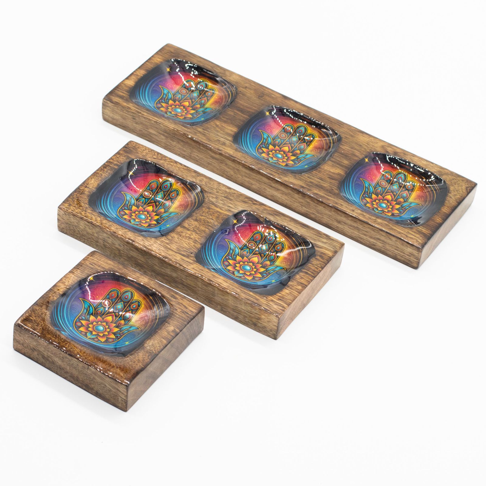 Juego de bandejas de mango esmaltadas Mediano - Hamsa - Imagen 2