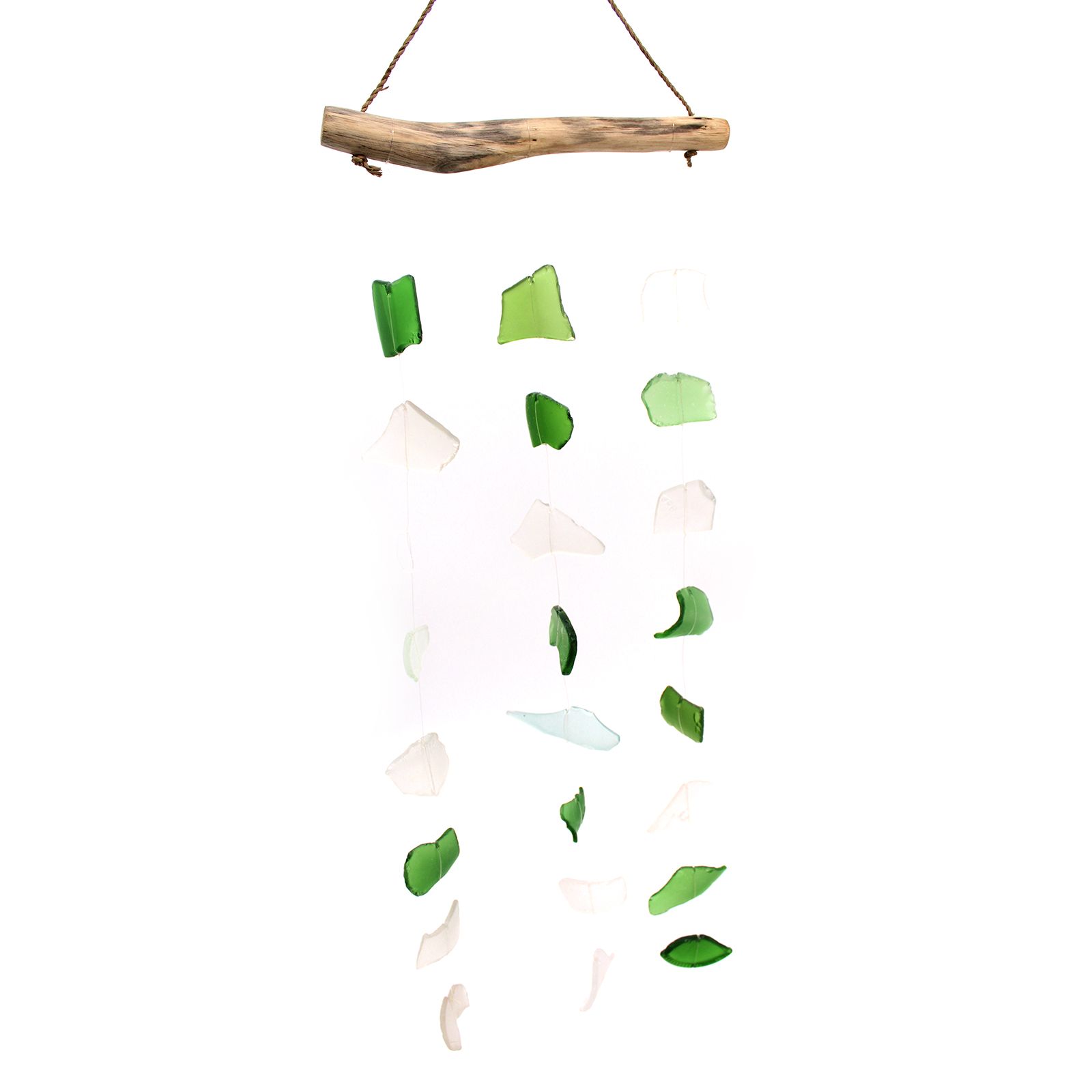 Carillón vidrio reciclado - Tres gotas verde y blanco