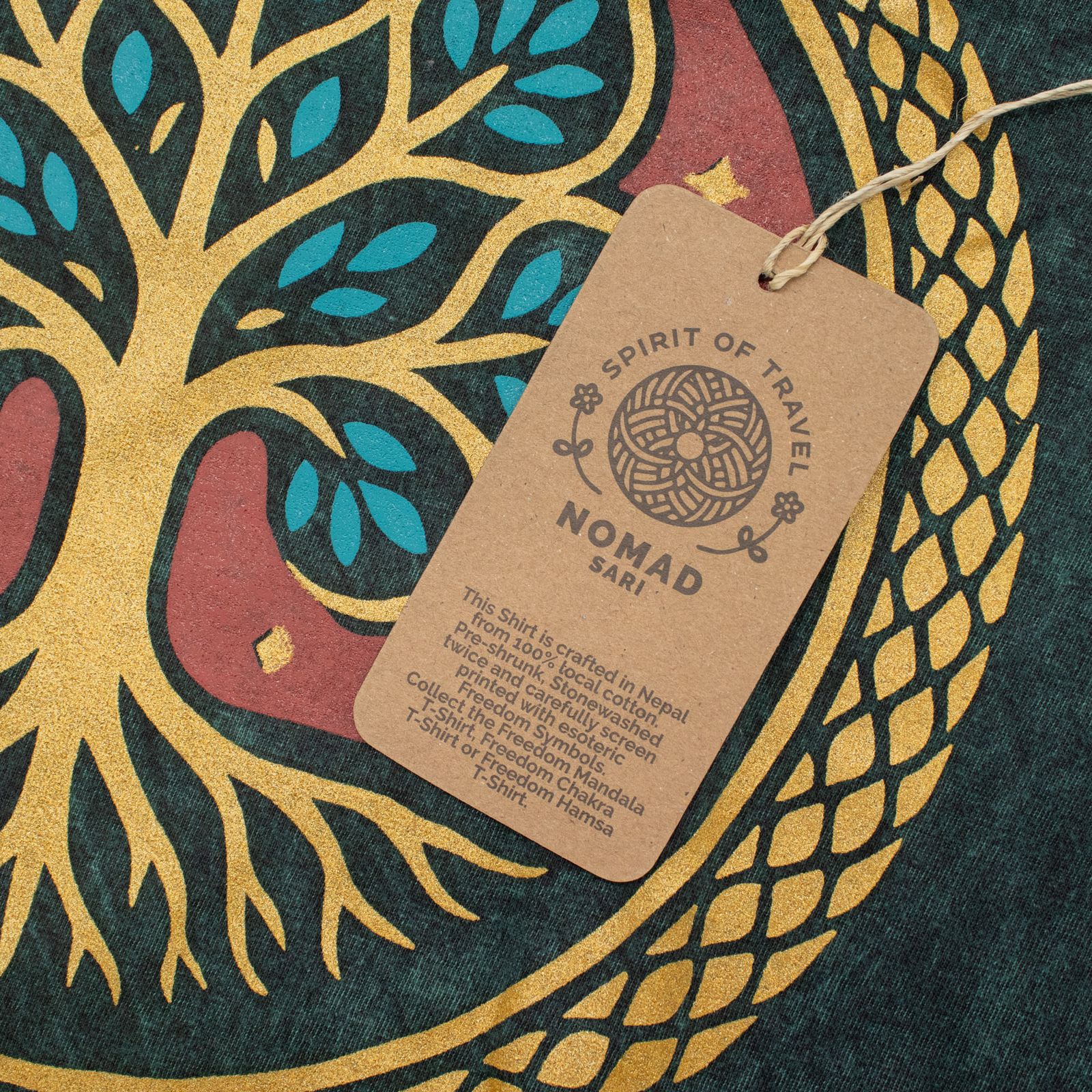 Nomad Sari Camiseta de algodón lavado a piedra - Árbol de la Vida - Verde - Mediano - Imagen 3