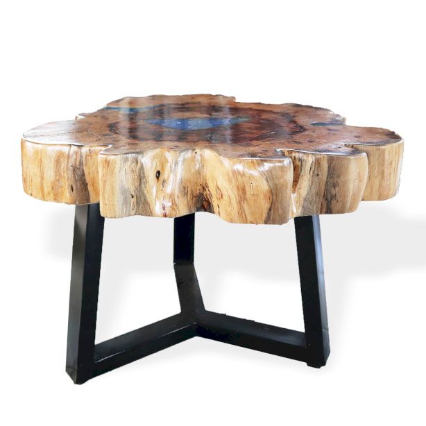 Mesa de Café de Tamarindo y resina - Azul Cielo - Imagen 2