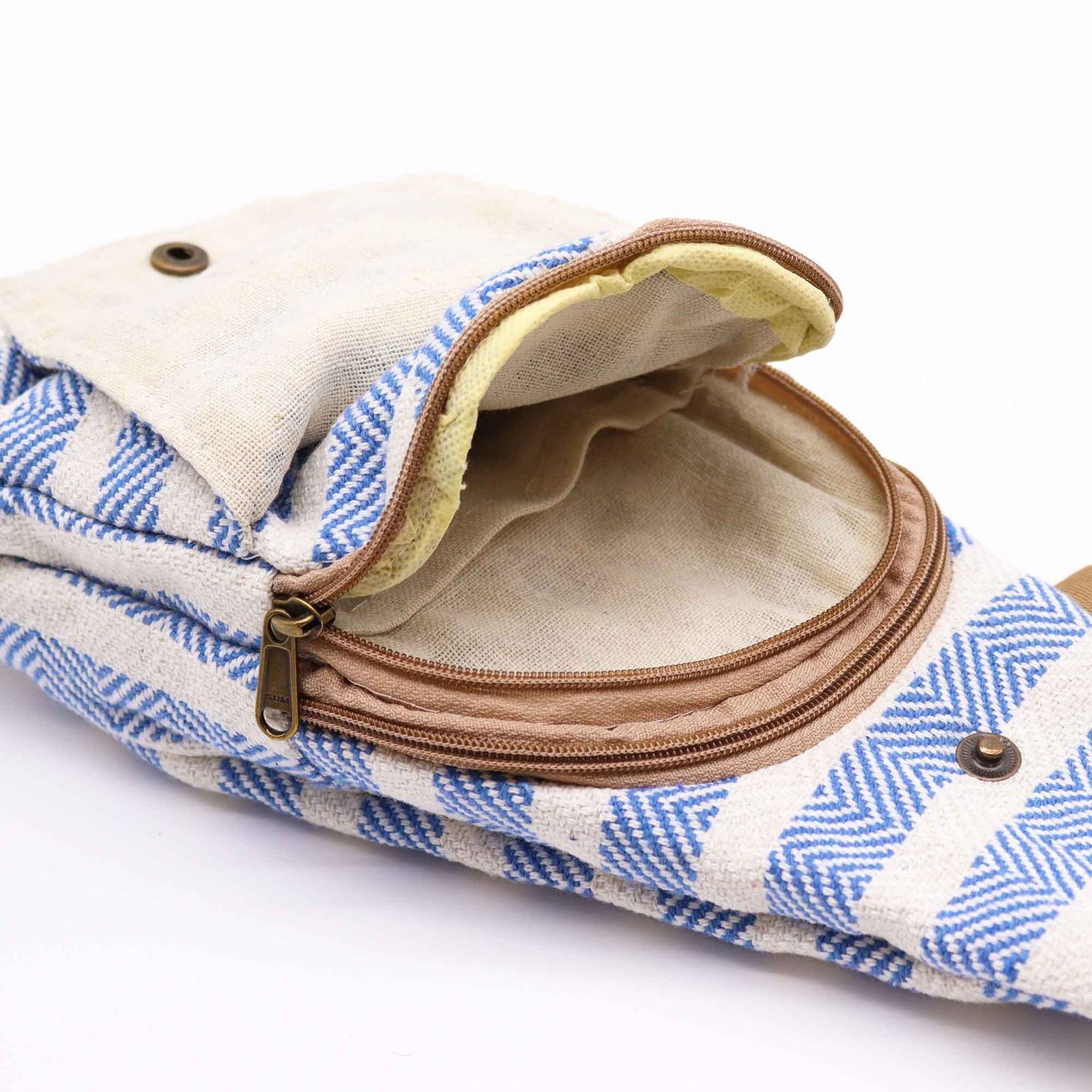 Bolso Bandolera de Algodon Natural - Azul y Blanco - Imagen 3