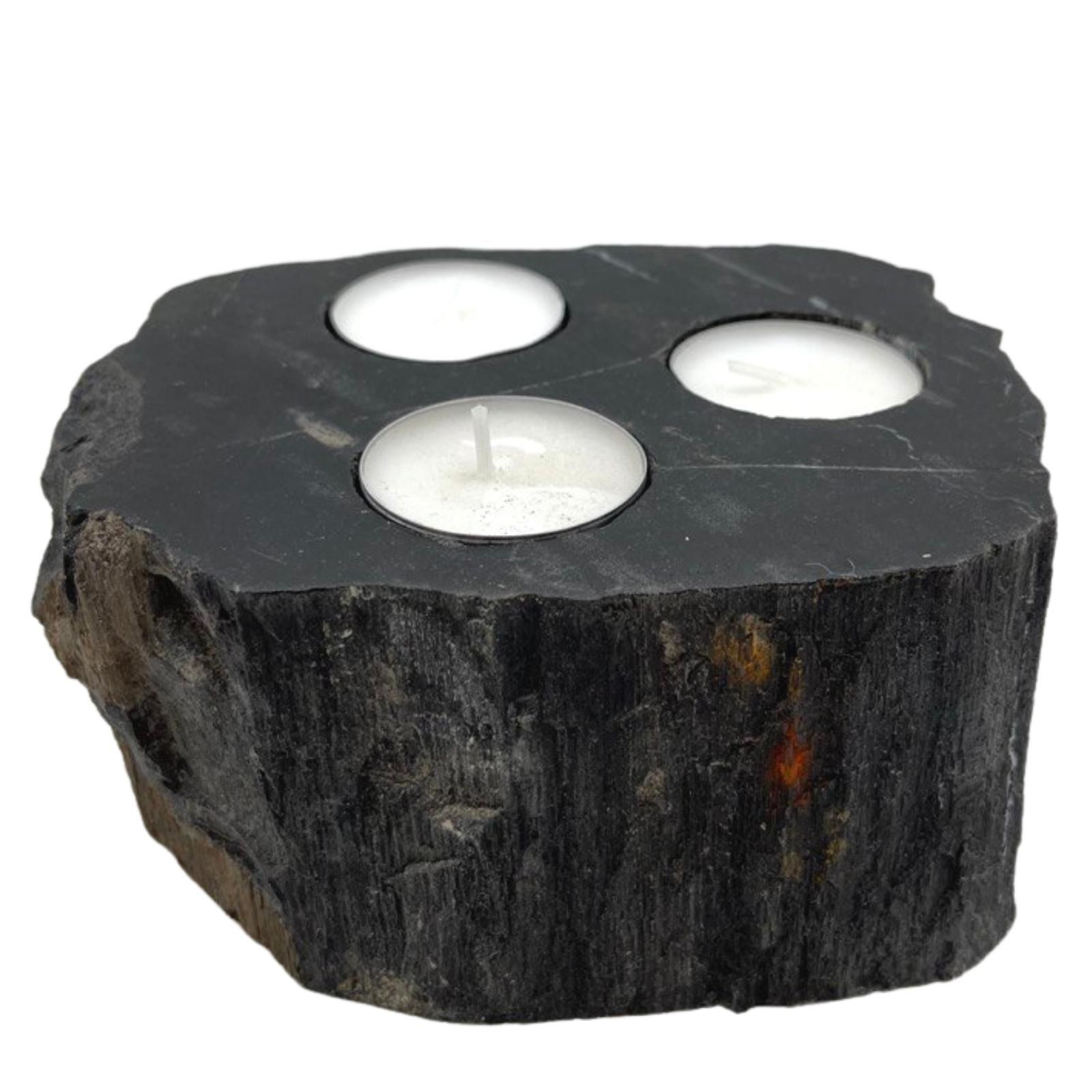 Portavelas de Madera Petrificada - Triple - Imagen 4