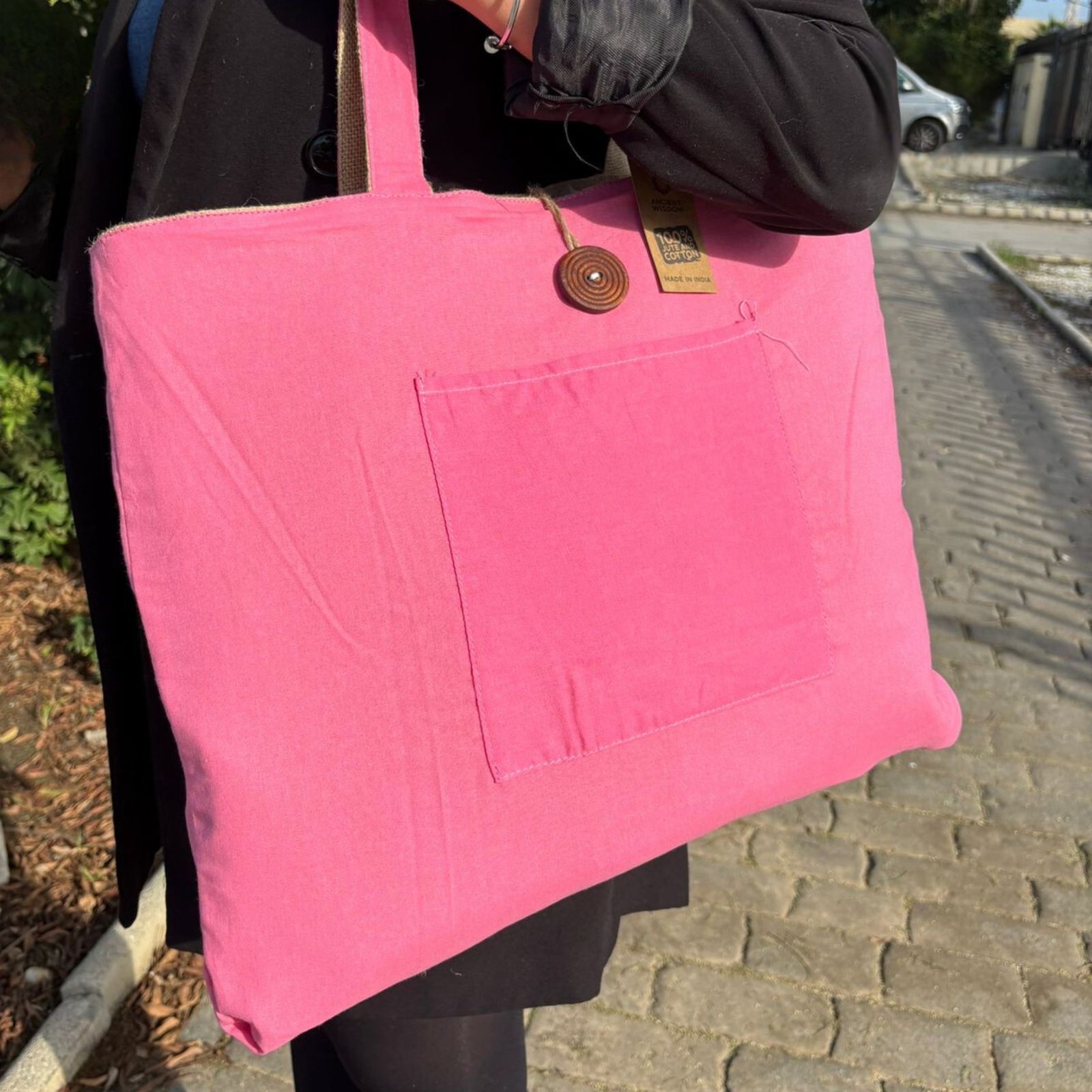 Bolsa Grande Reversible de Yute y Algodón - Rosa (204C) - Imagen 6
