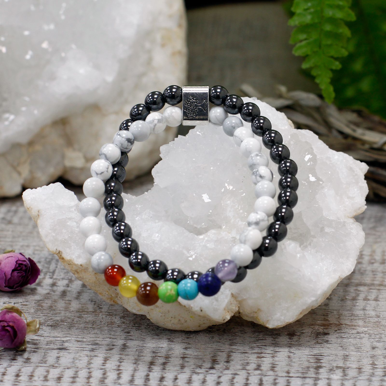 Pulsera de Piedras Preciosas Magnéticas - Chakra Howlita Blanco - Imagen 3
